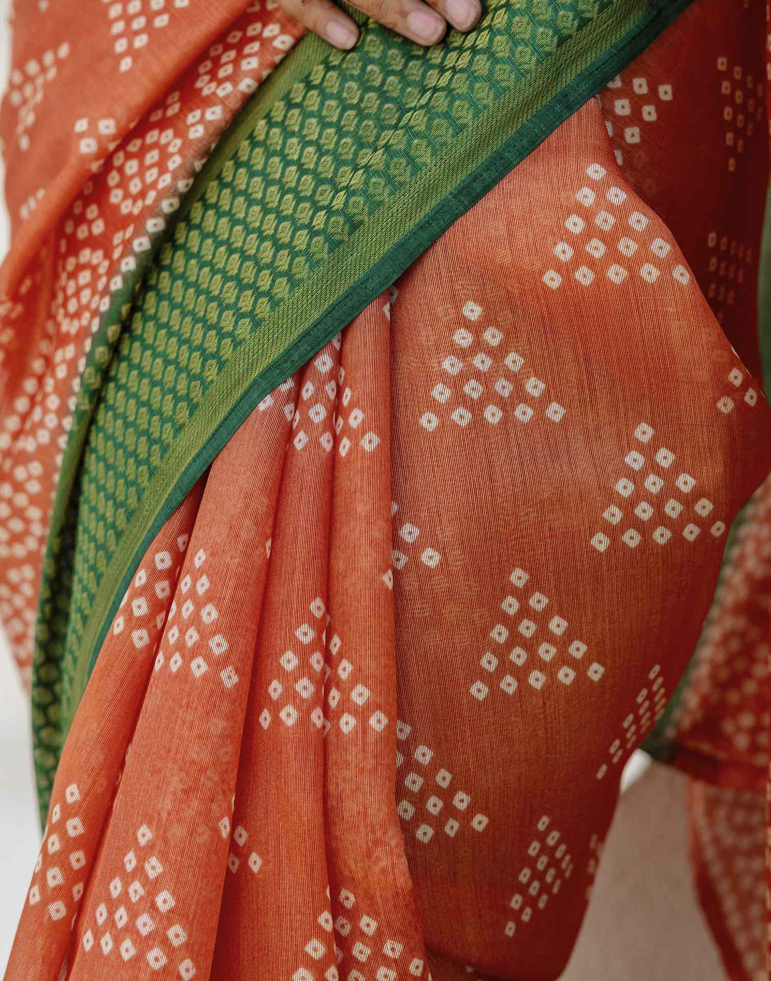Light Orange Silk Printed Bandhani Saree