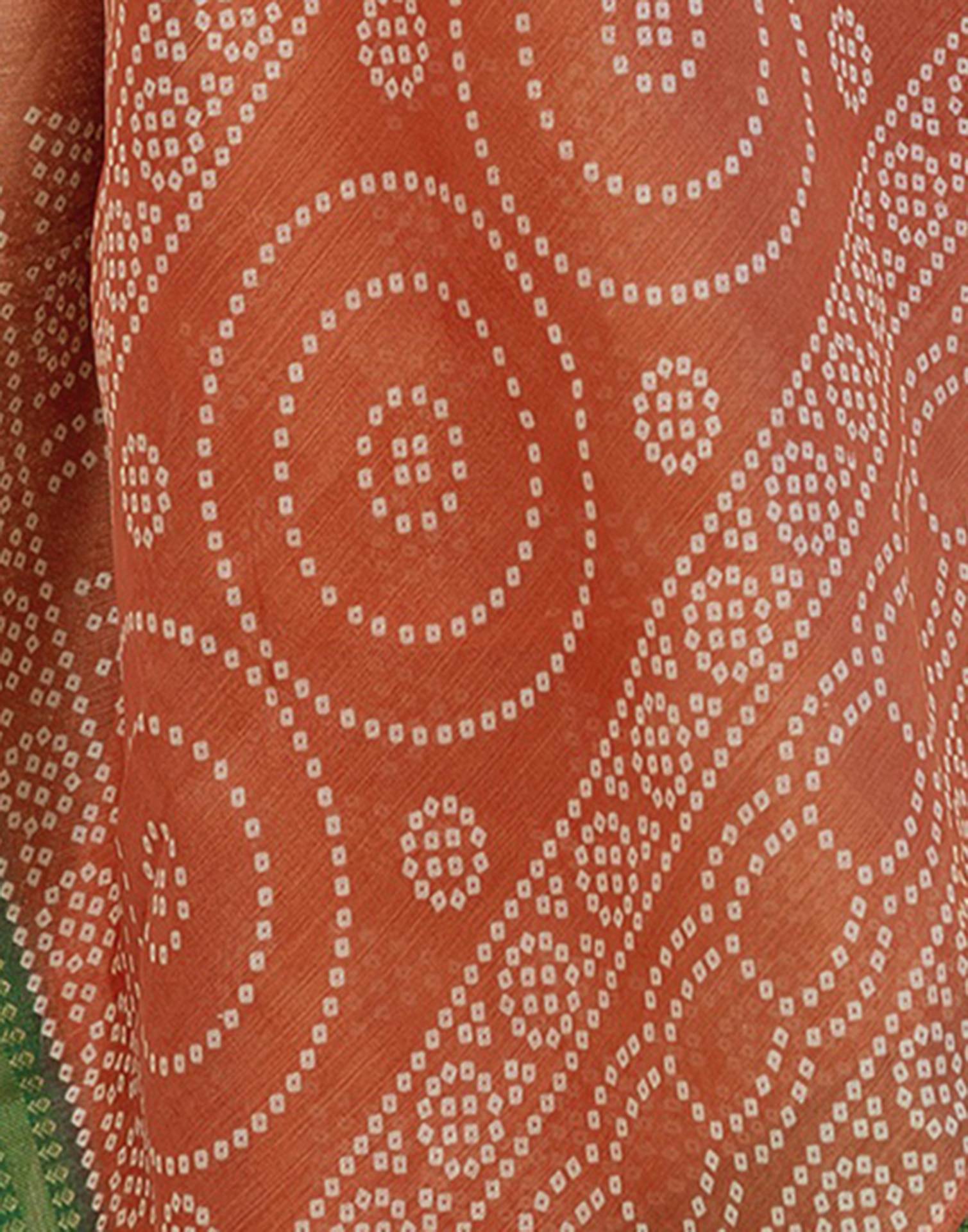 Light Orange Silk Printed Bandhani Saree