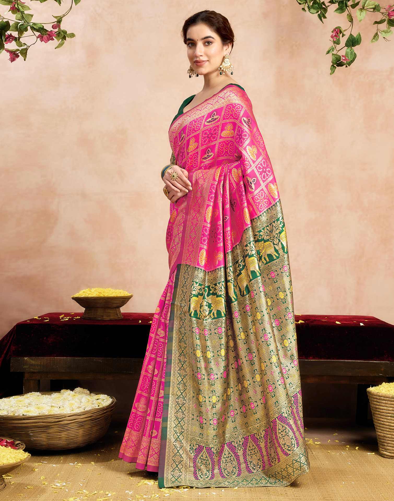 Pink Silk Woven Patola Saree