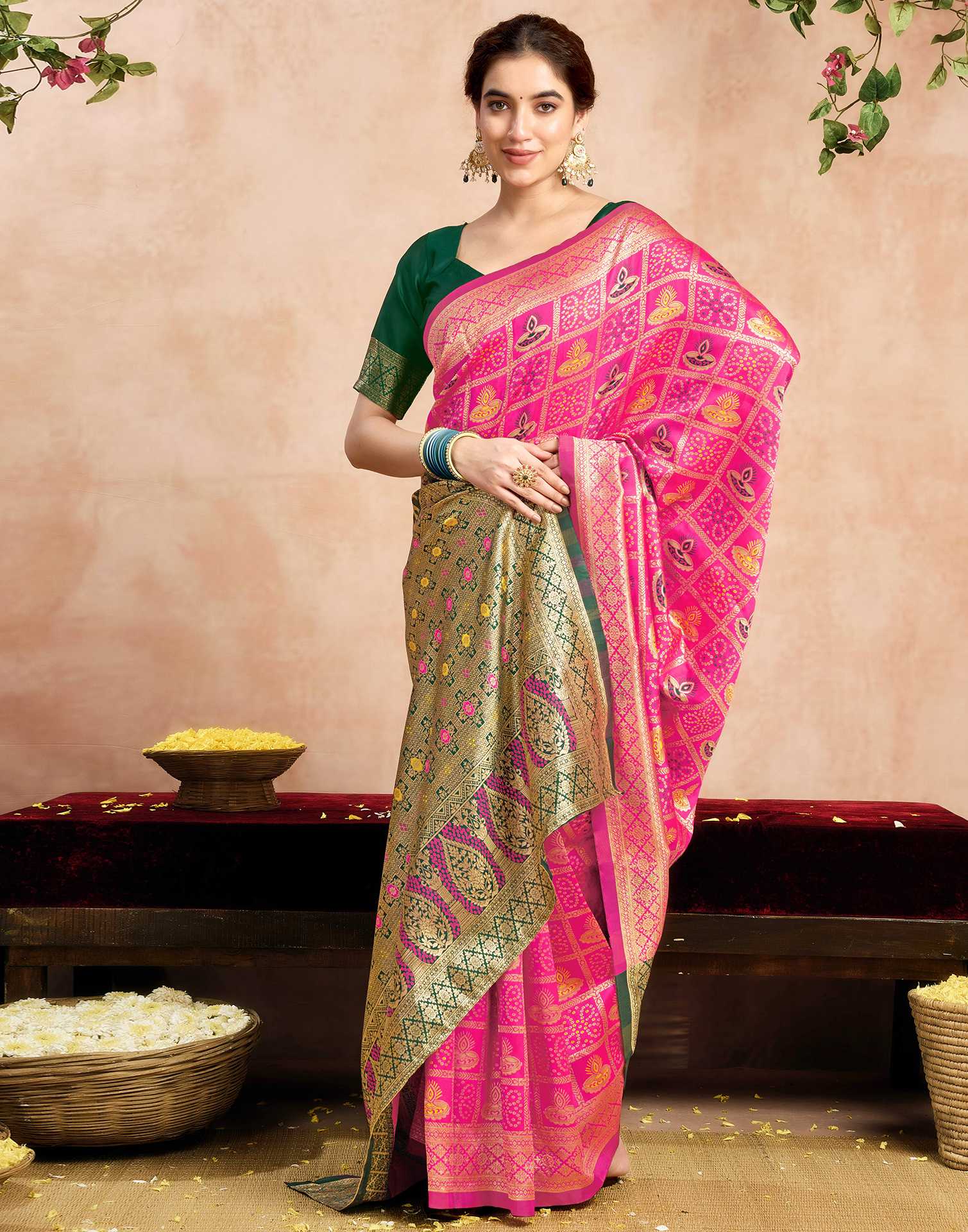 Pink Silk Woven Patola Saree