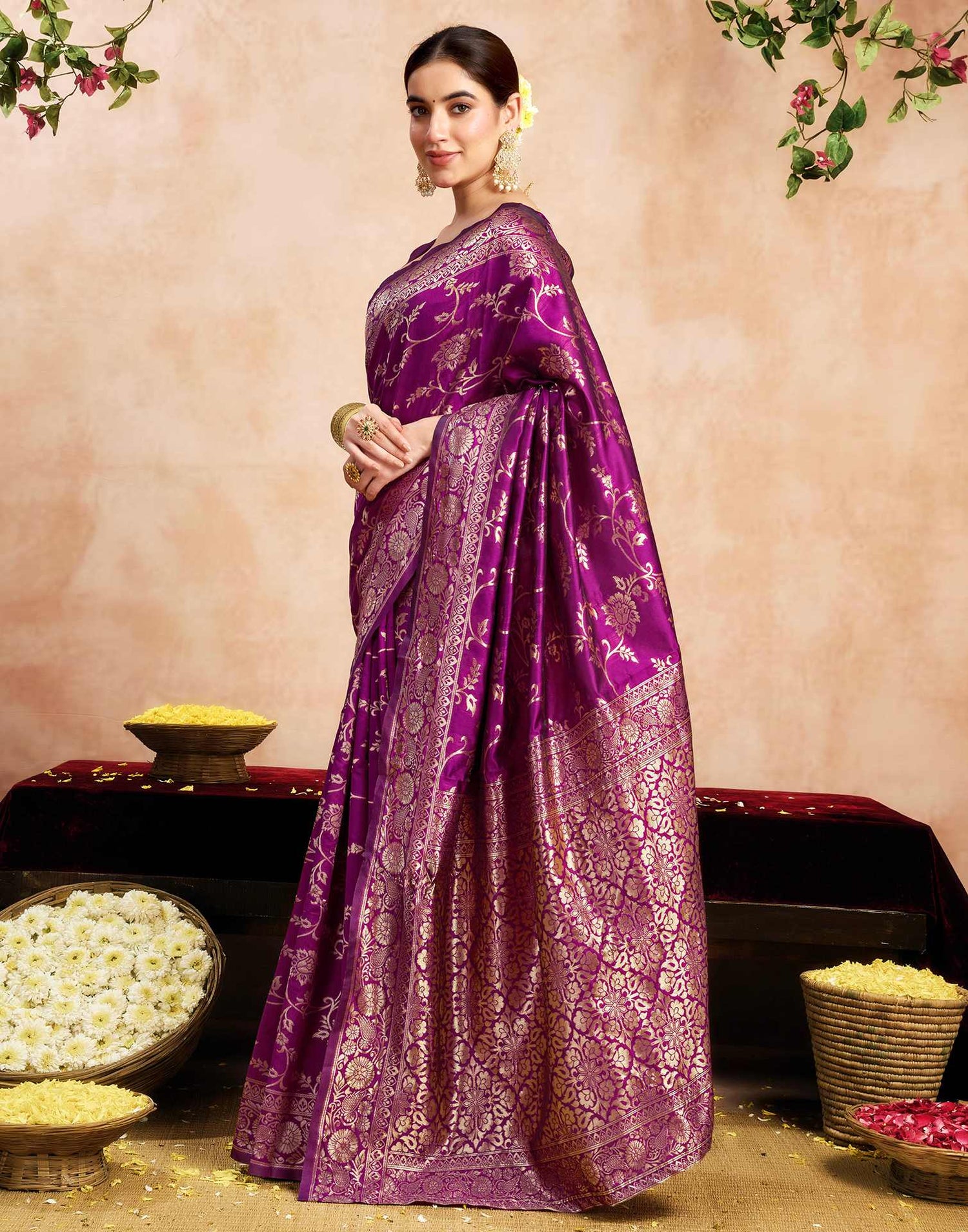 Magenta Silk Woven Banarasi Saree