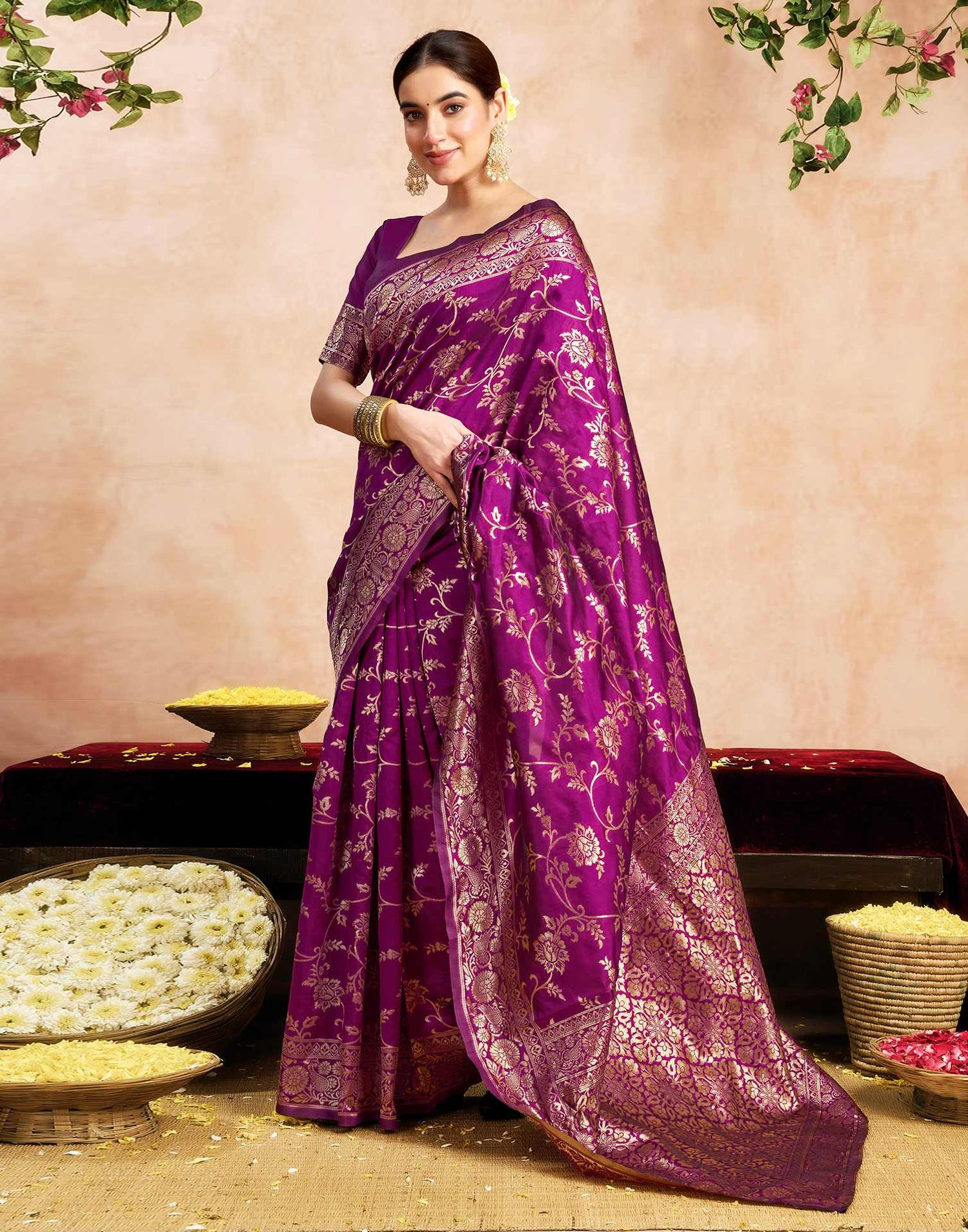 Magenta Silk Woven Banarasi Saree