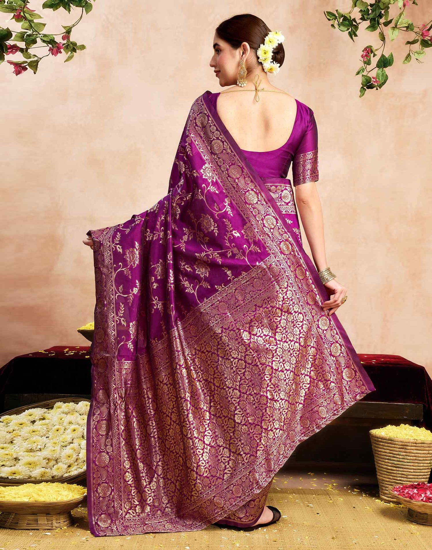 Magenta Silk Woven Banarasi Saree