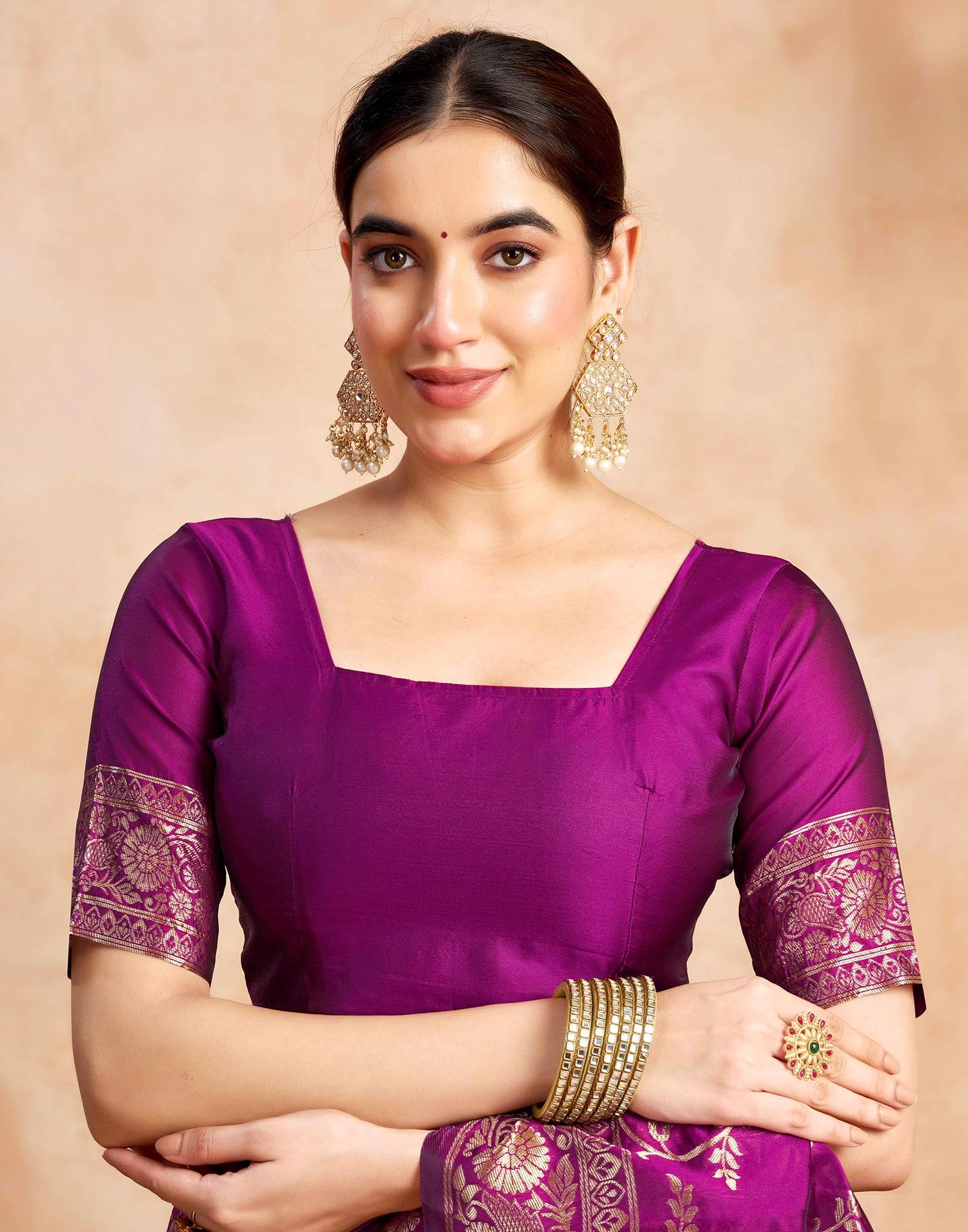 Magenta Silk Woven Banarasi Saree