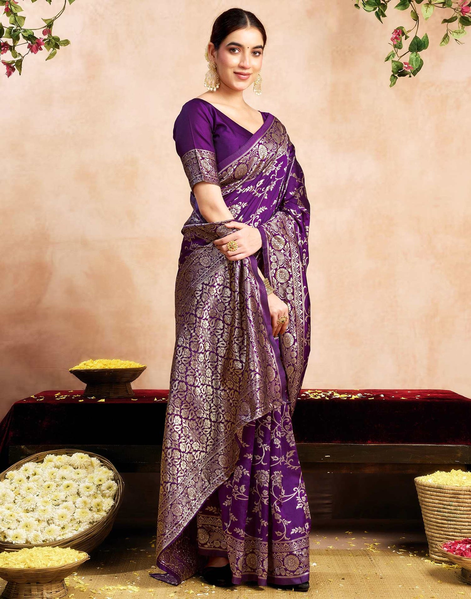 Purple Silk Woven Banarasi Saree