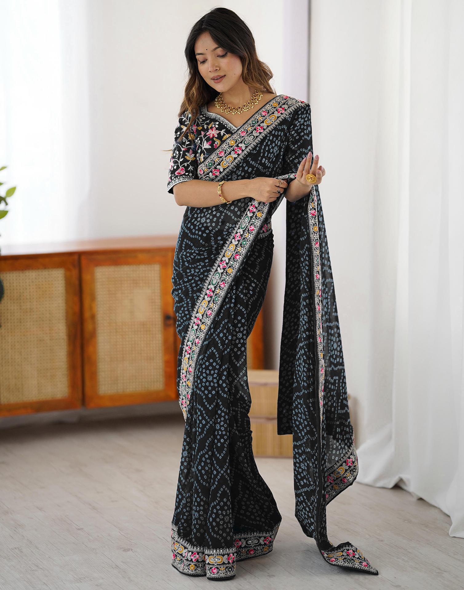 Black Georgette Printed Bandhani Saree