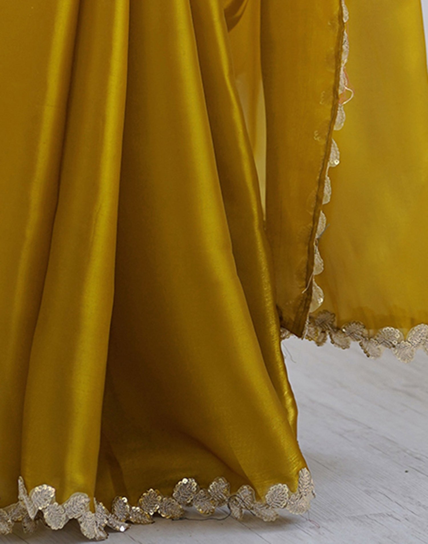 Yellow Tissue Silk Embroidery Lace Saree