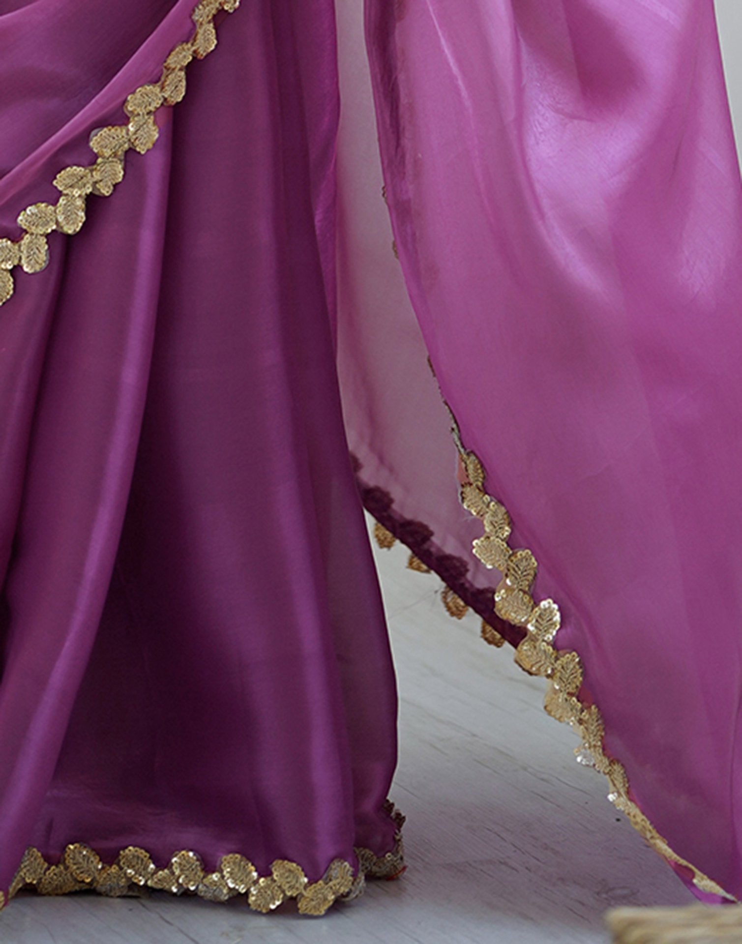 Purple Tissue Silk Embroidery Lace Saree