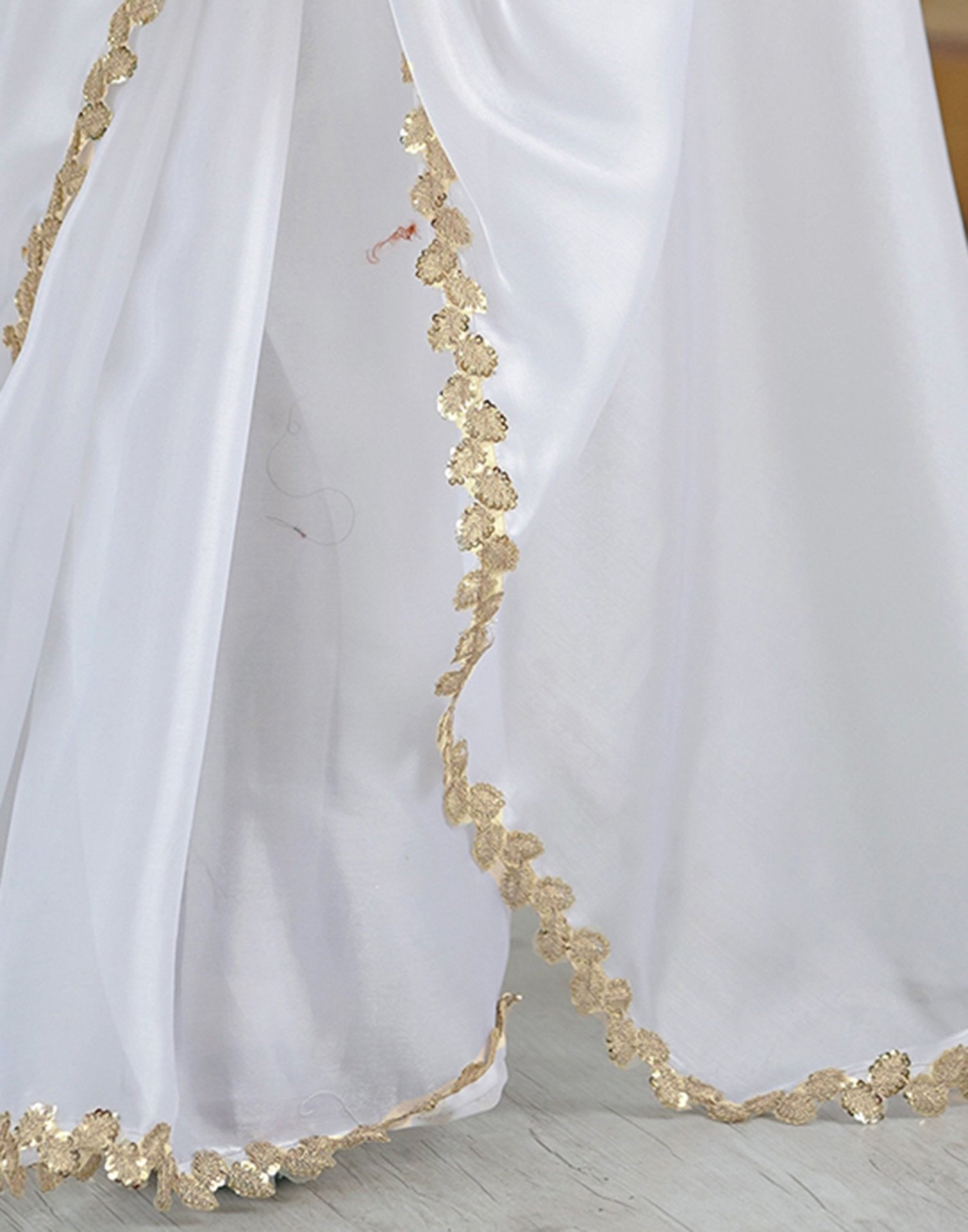 White Tissue Silk Embroidery Lace Saree