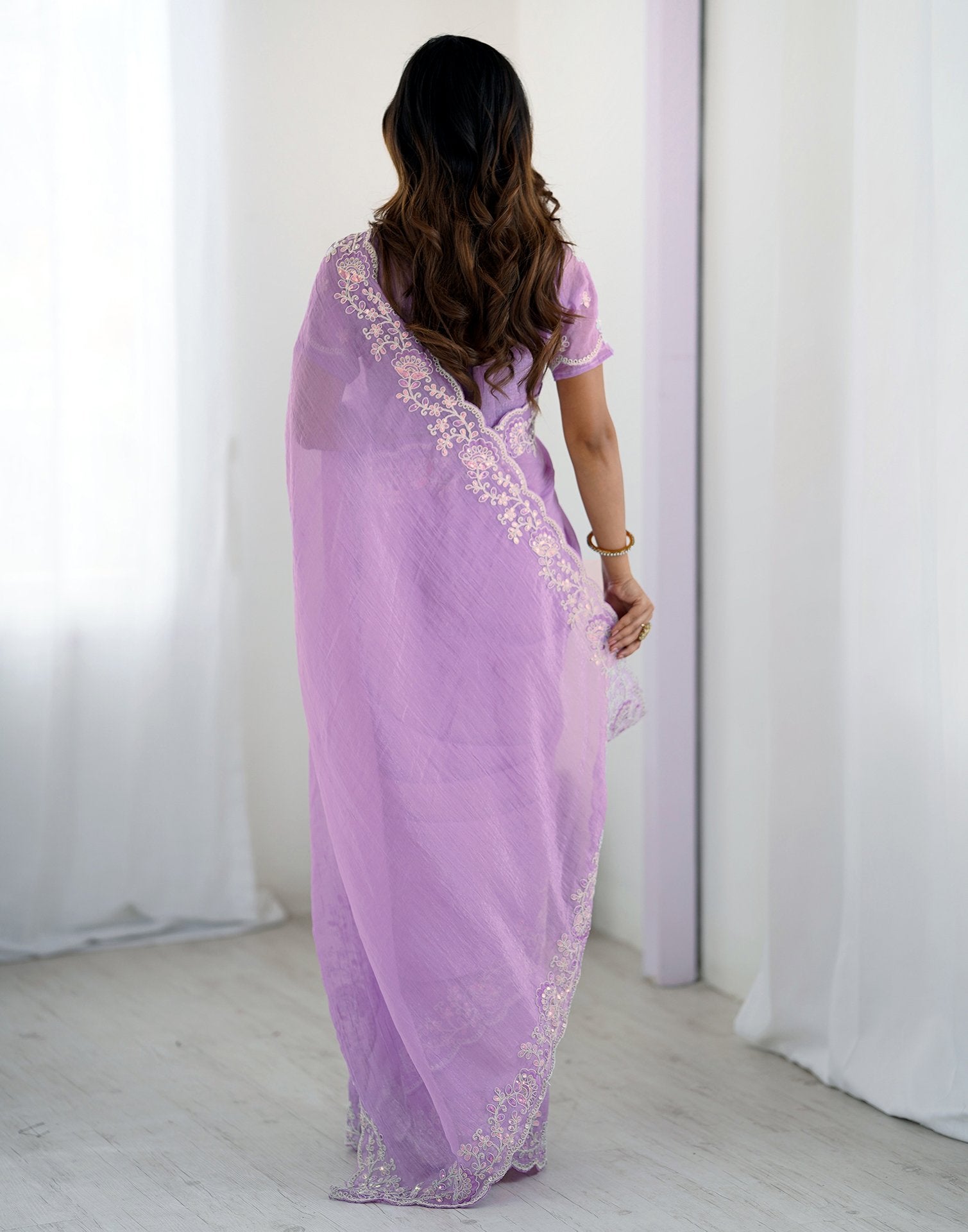 Purple Chiffon Embroidery Saree