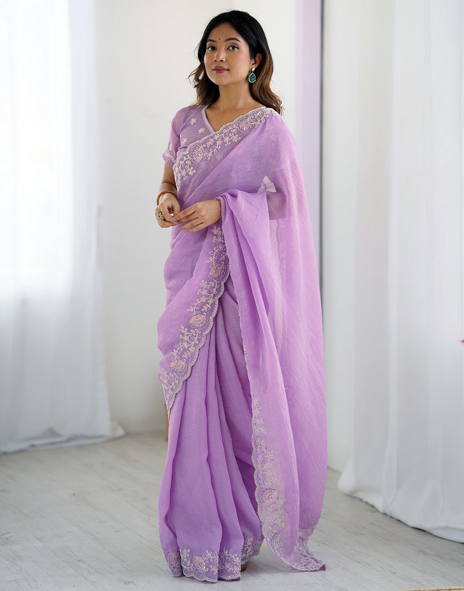 Purple Chiffon Embroidery Saree