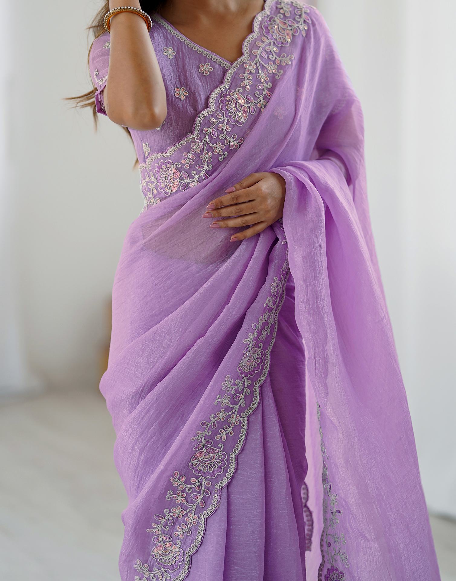 Purple Chiffon Embroidery Saree