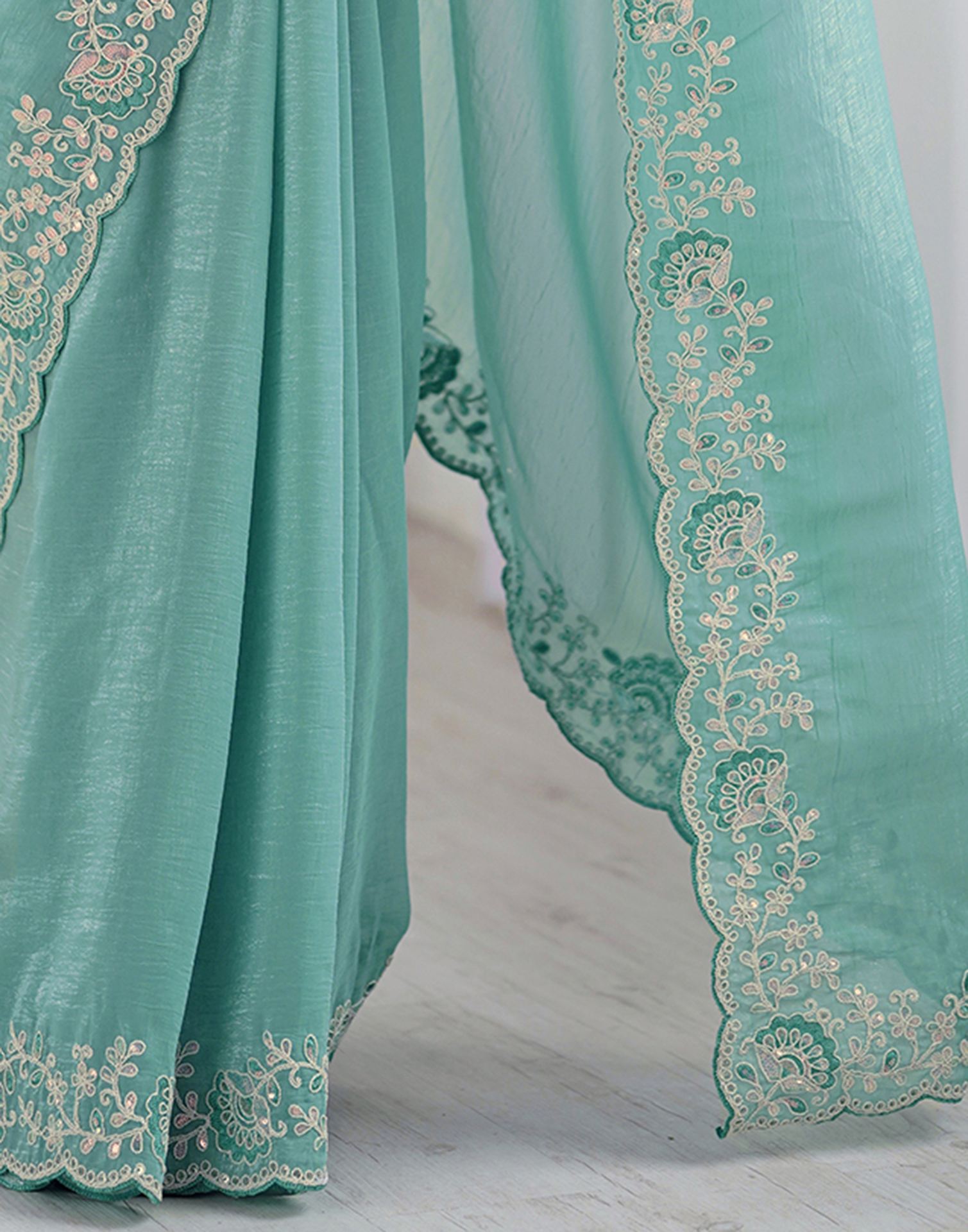 Blue Chiffon Embroidery Saree