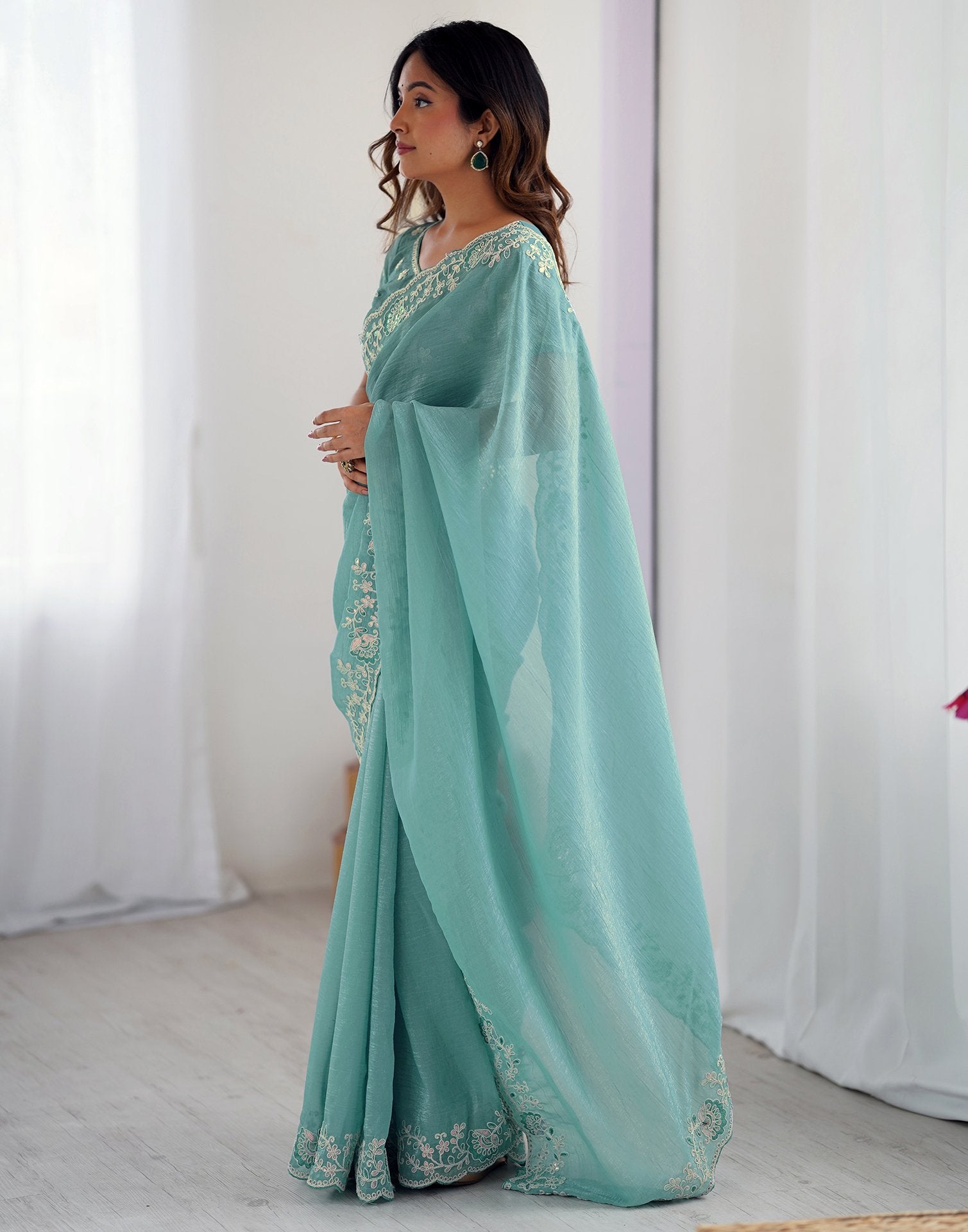 Blue Chiffon Embroidery Saree