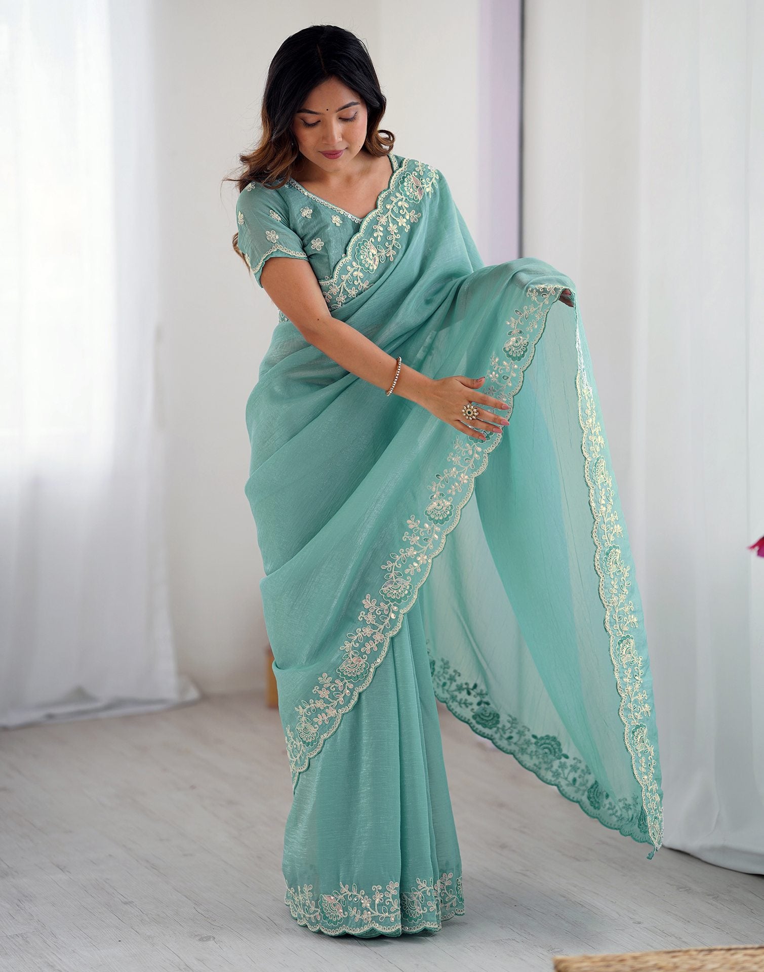 Blue Chiffon Embroidery Saree