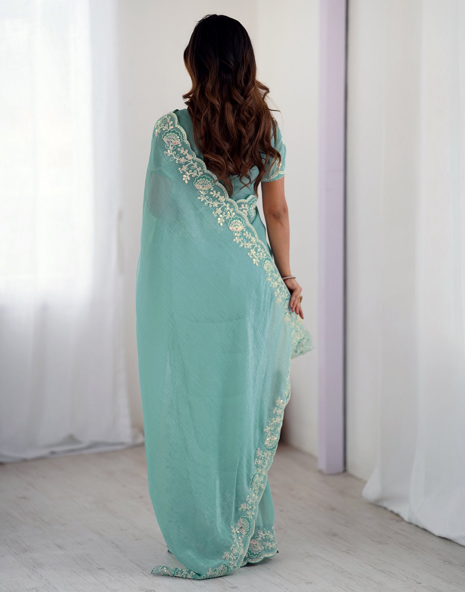 Blue Chiffon Embroidery Saree