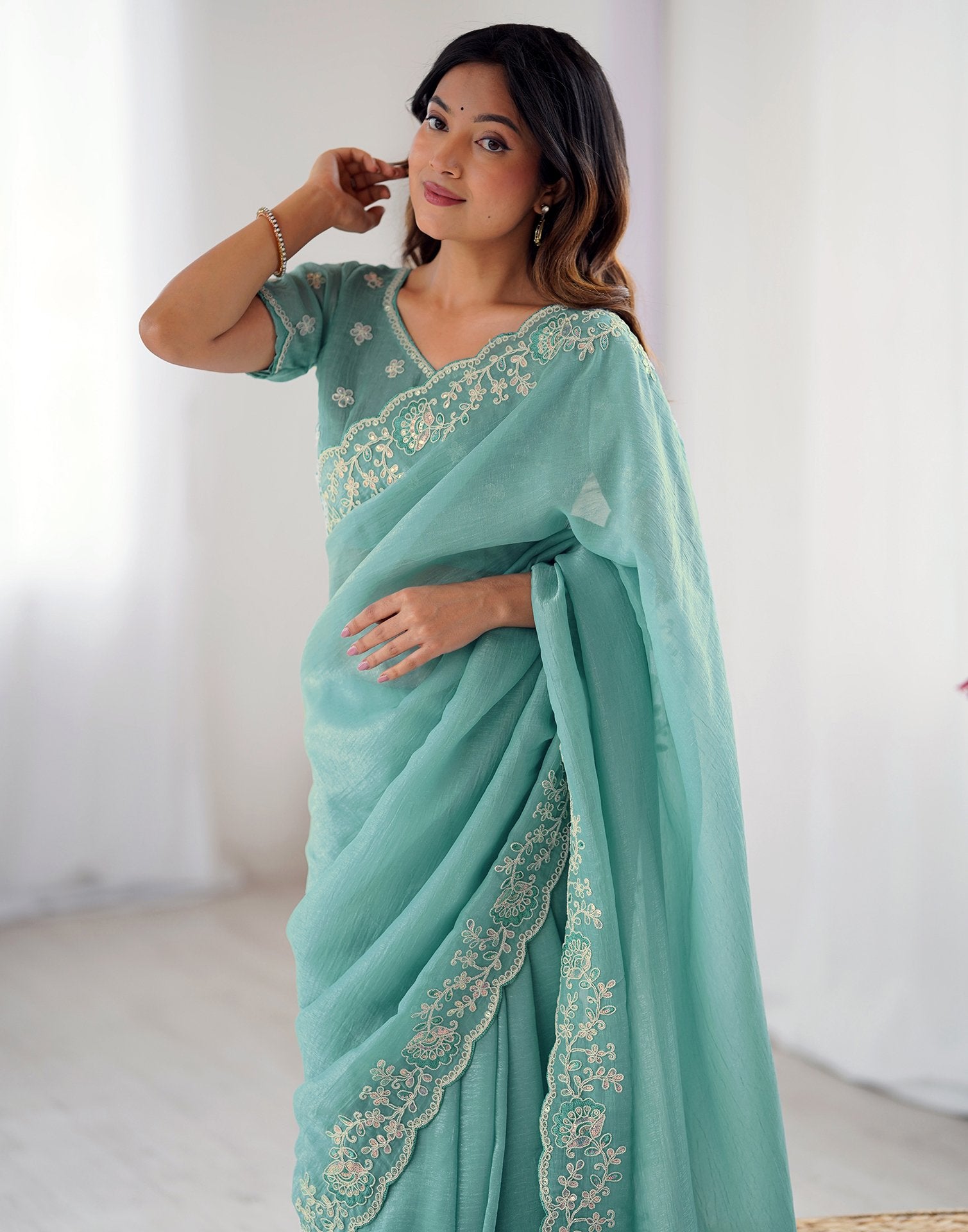 Blue Chiffon Embroidery Saree