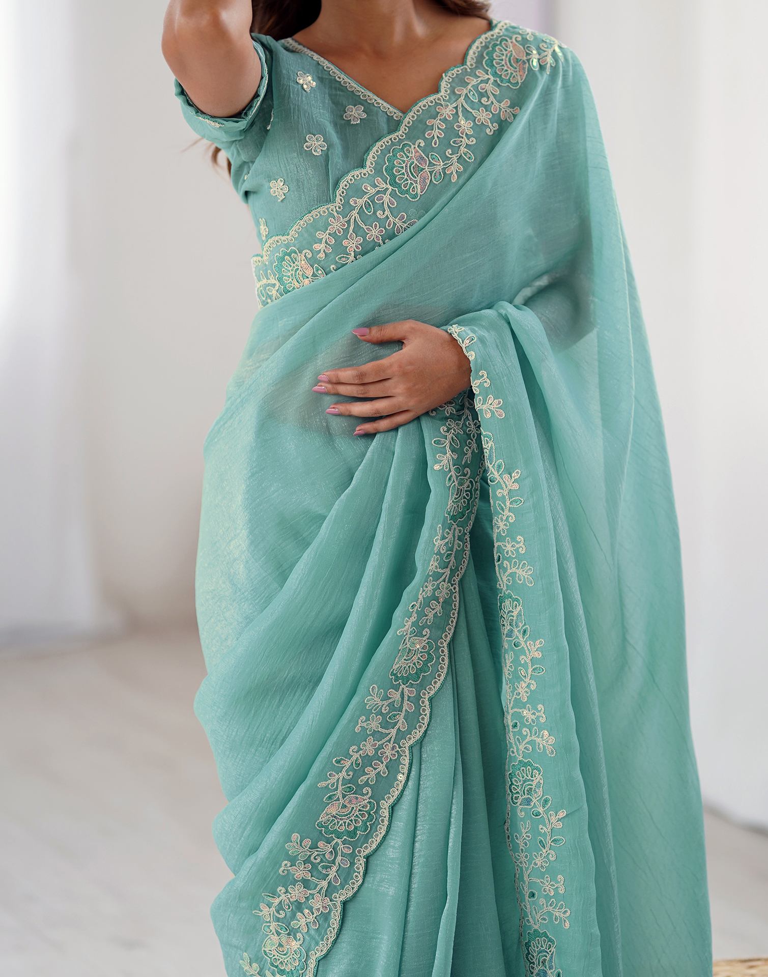 Blue Chiffon Embroidery Saree