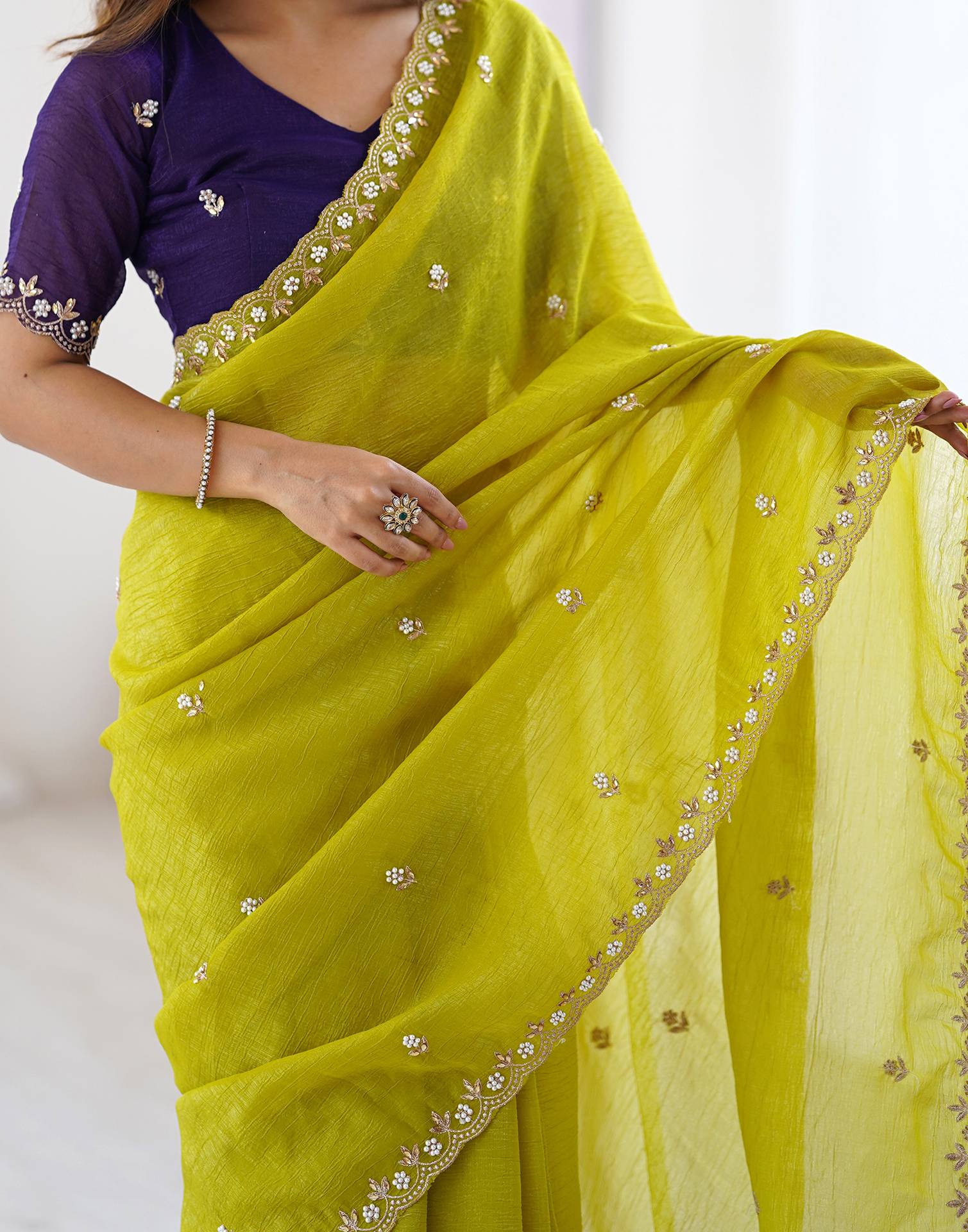 Green Chiffon Embroidery Saree