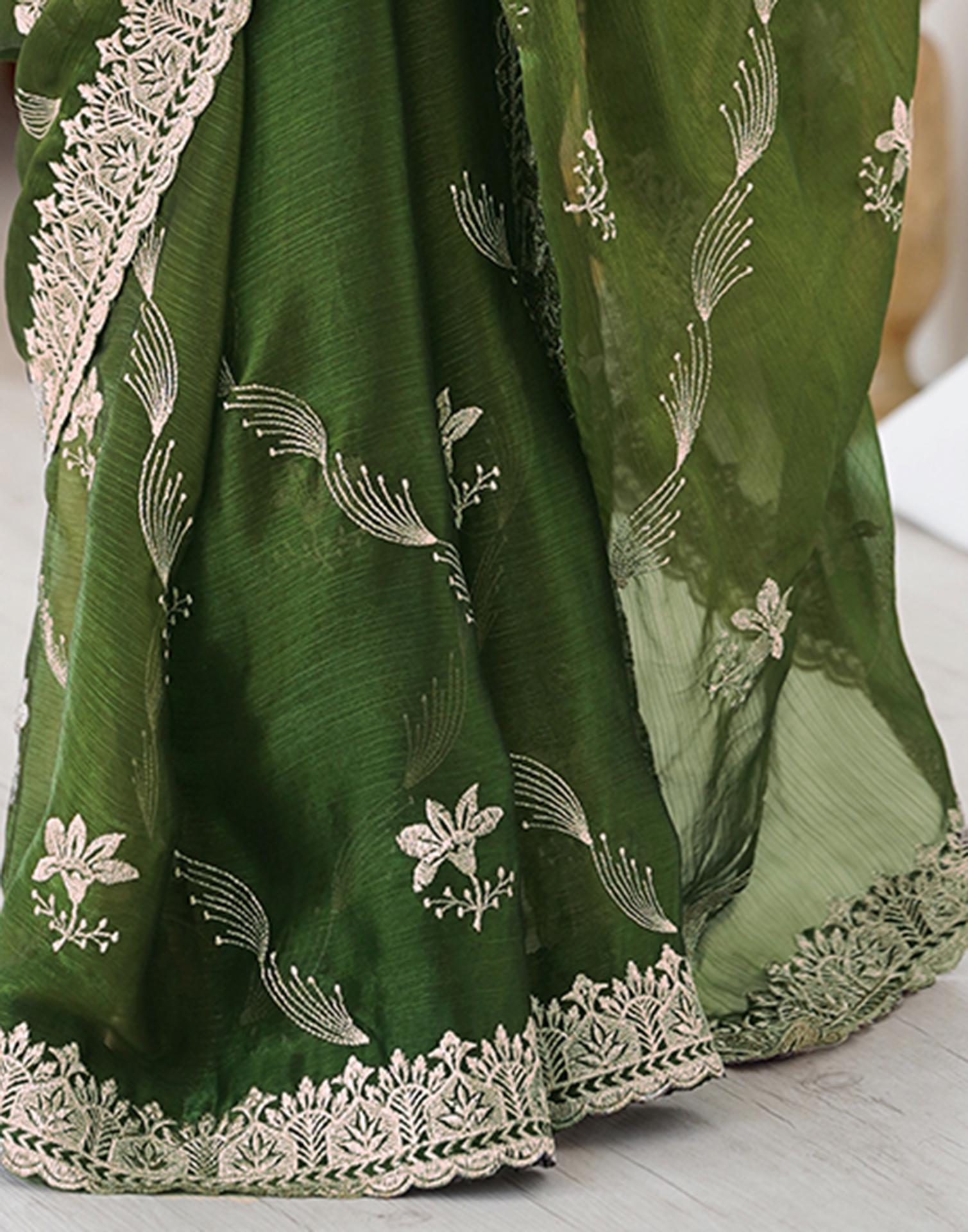 Green Chiffon Embroidery Saree