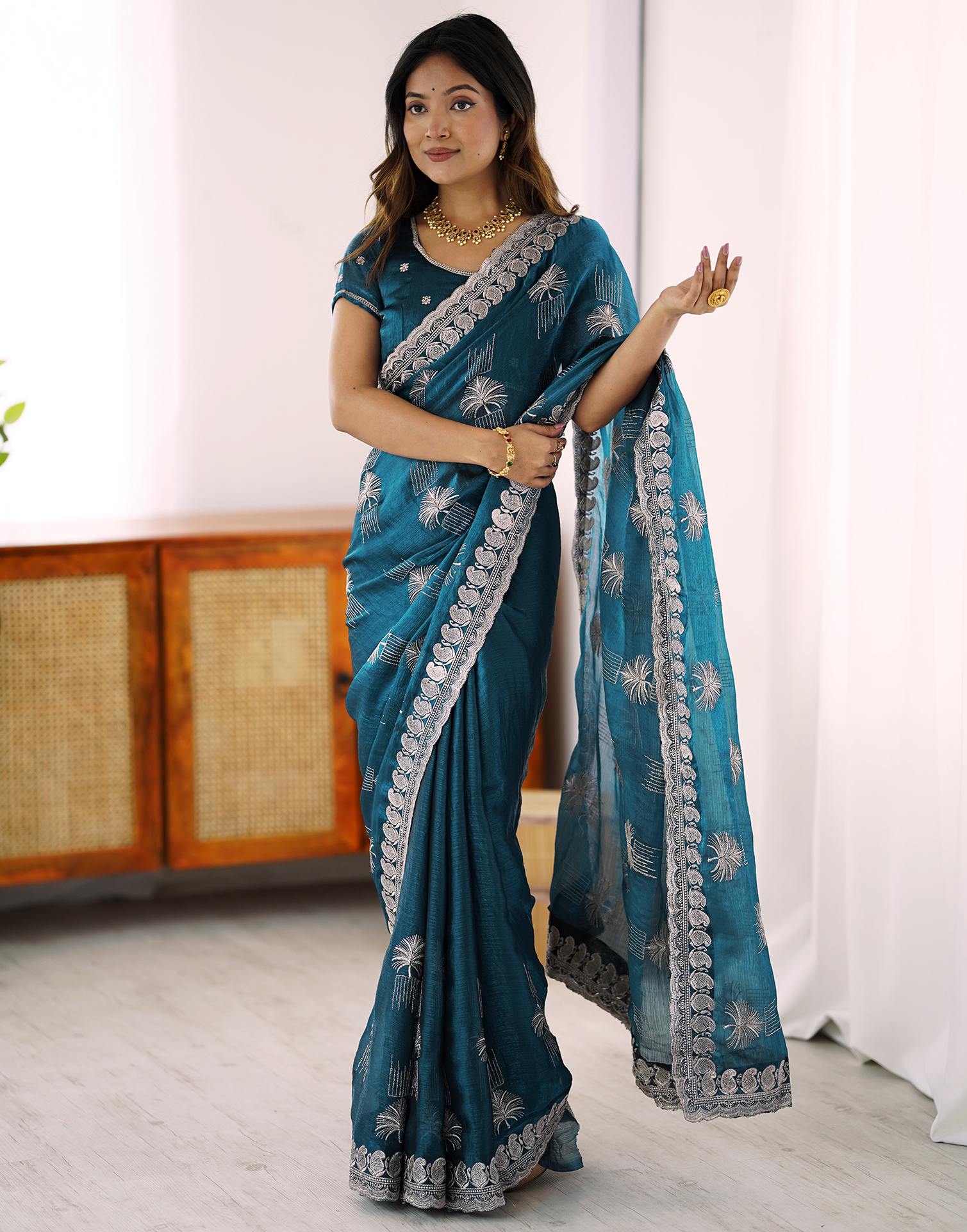 Blue Chiffon Embroidery Saree