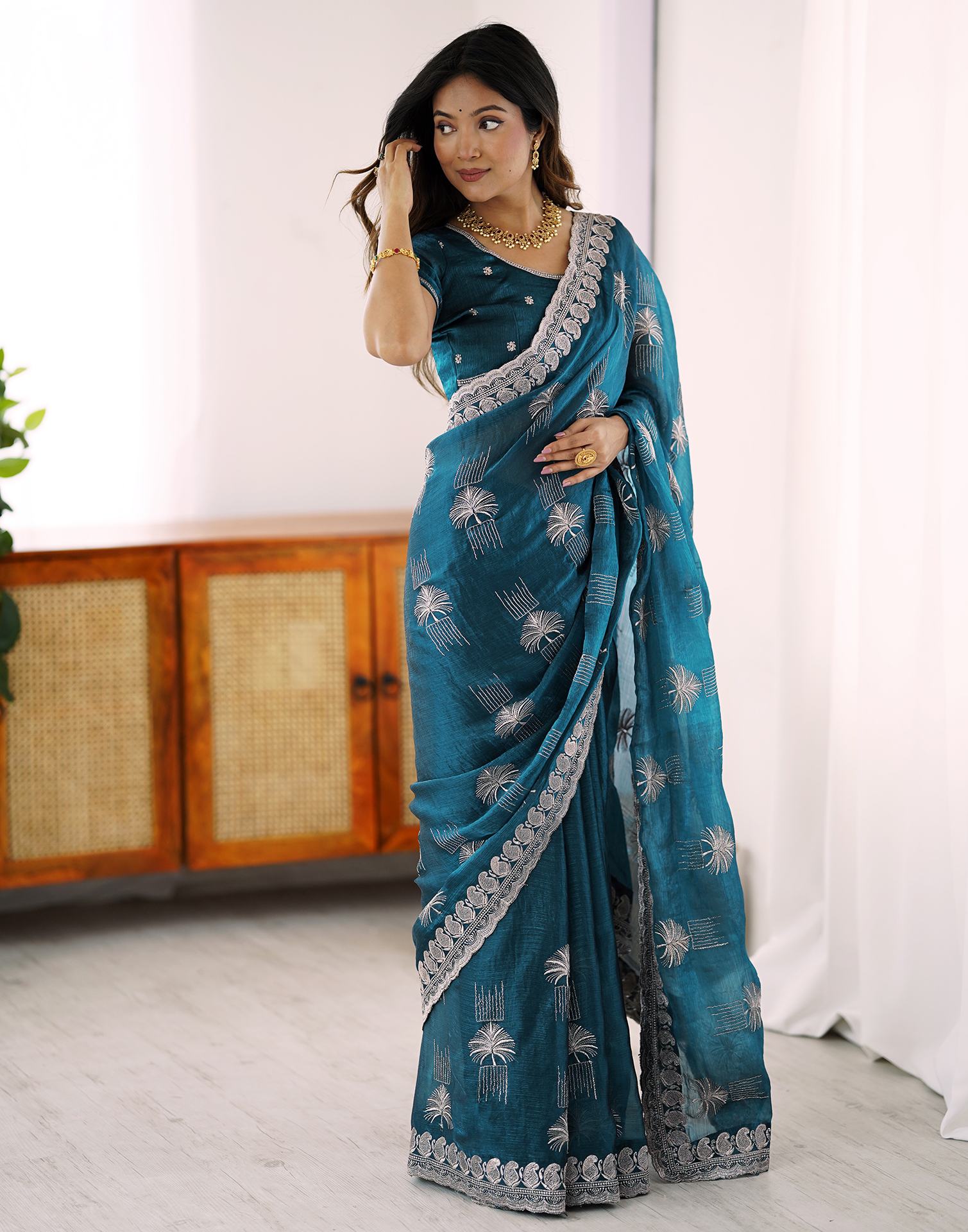 Blue Chiffon Embroidery Saree