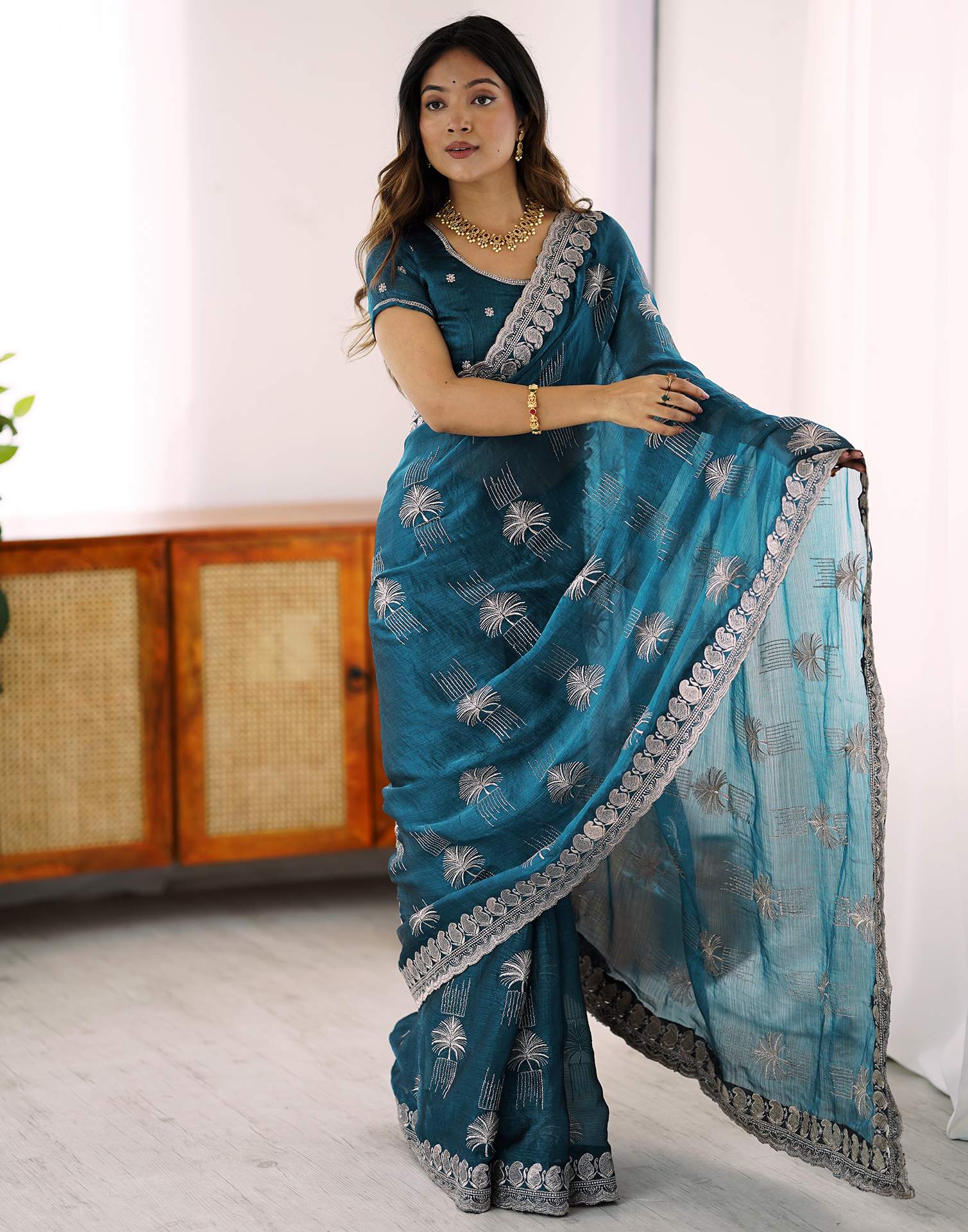 Blue Chiffon Embroidery Saree