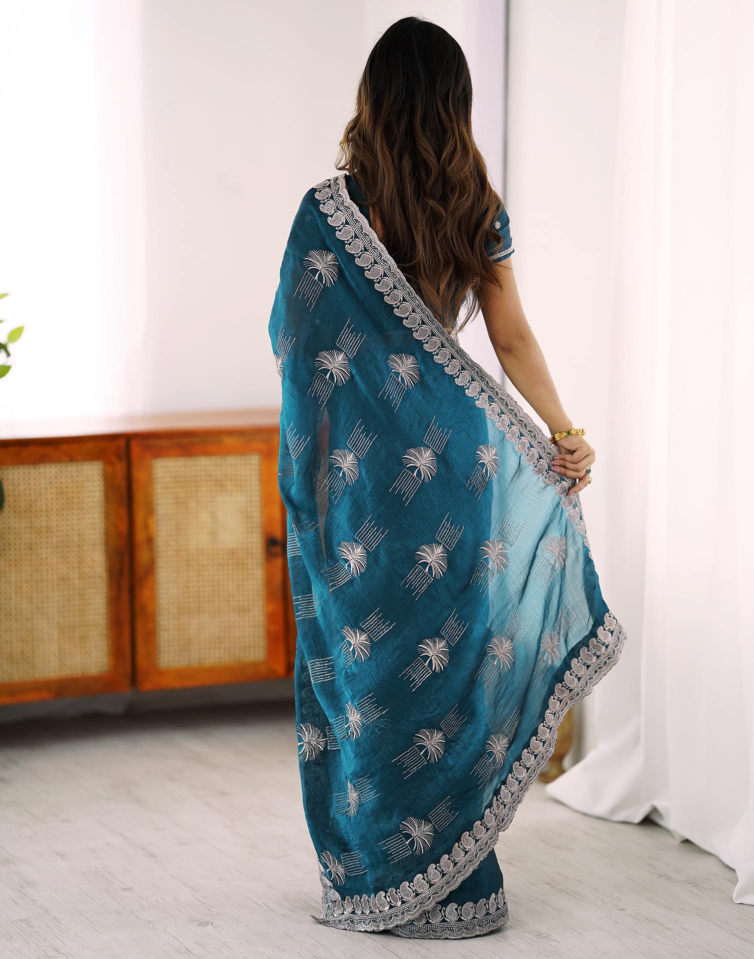 Blue Chiffon Embroidery Saree
