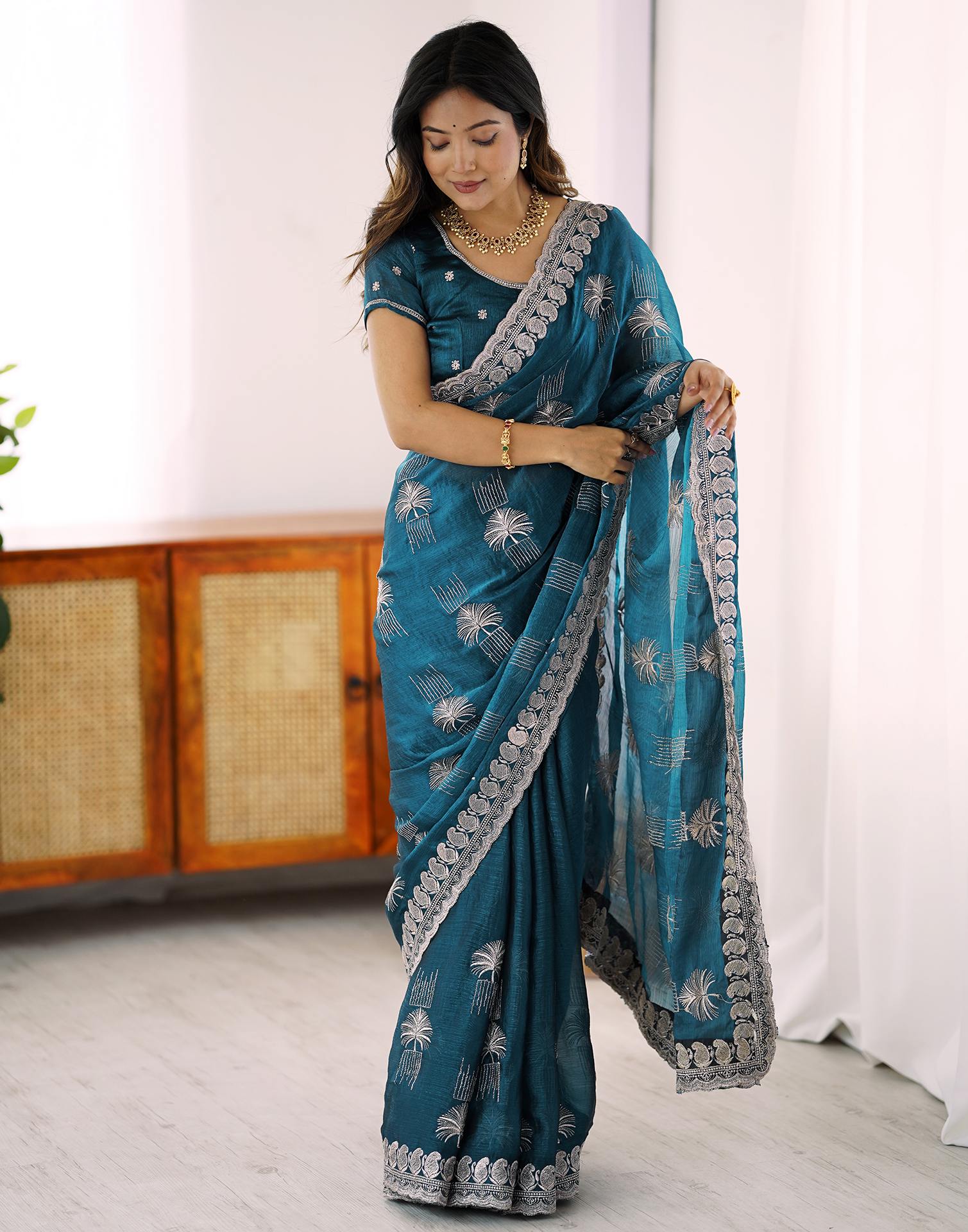 Blue Chiffon Embroidery Saree