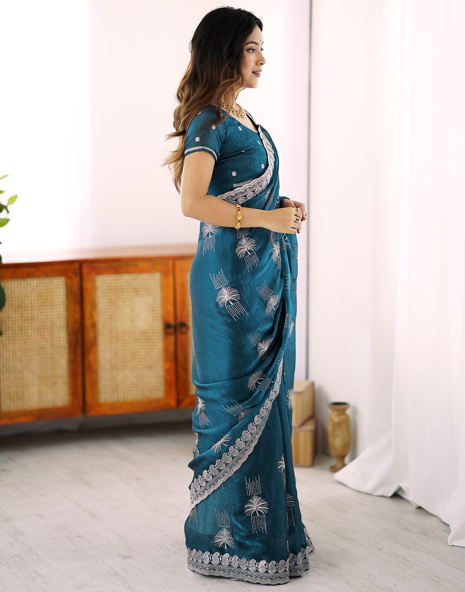 Blue Chiffon Embroidery Saree