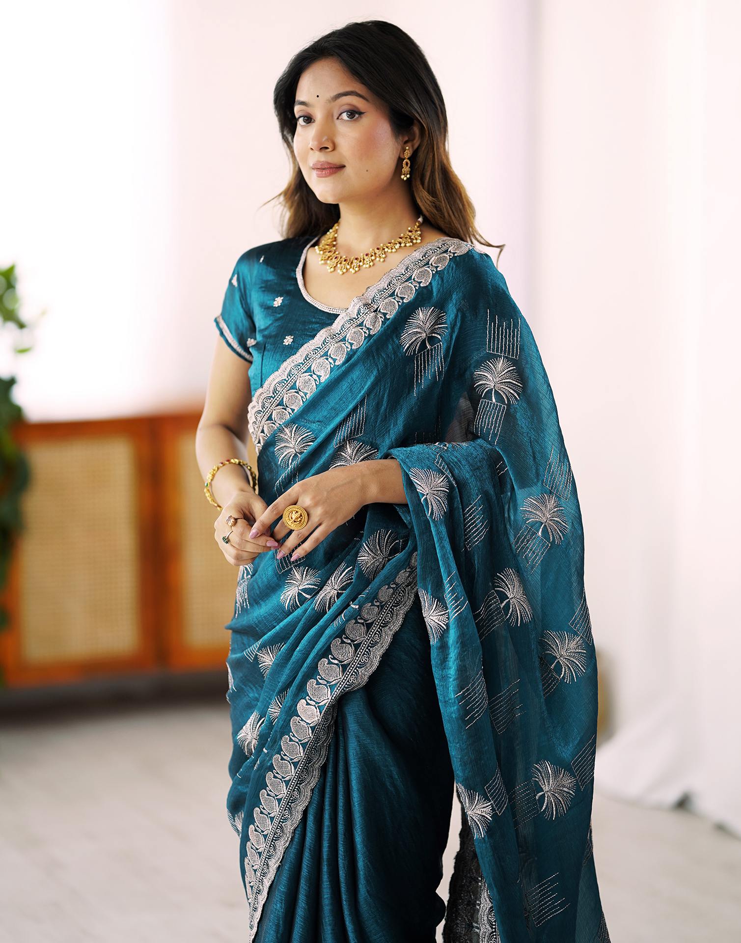 Blue Chiffon Embroidery Saree