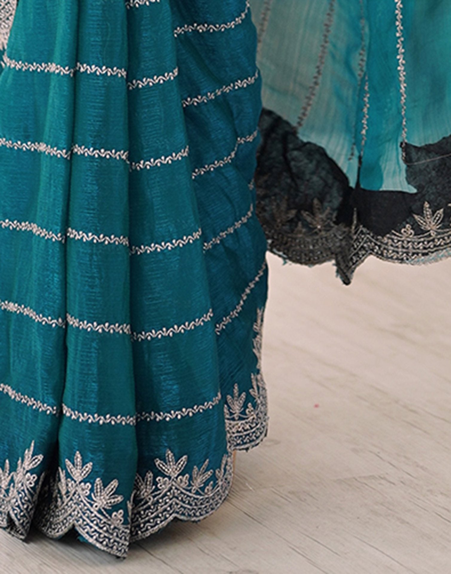 Peacock Green Chiffon Embroidery Saree