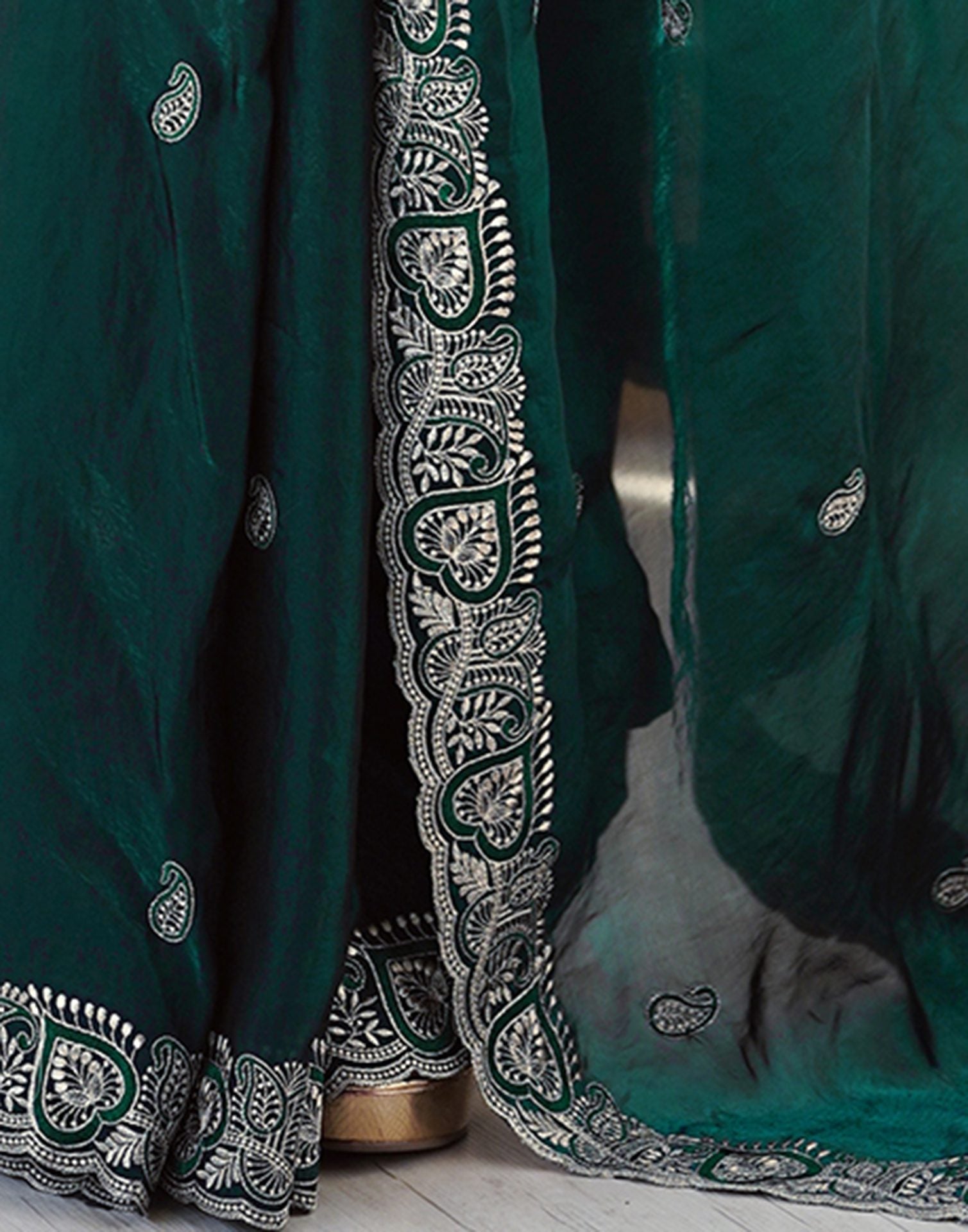 Green Tissue Silk Embroidery Saree