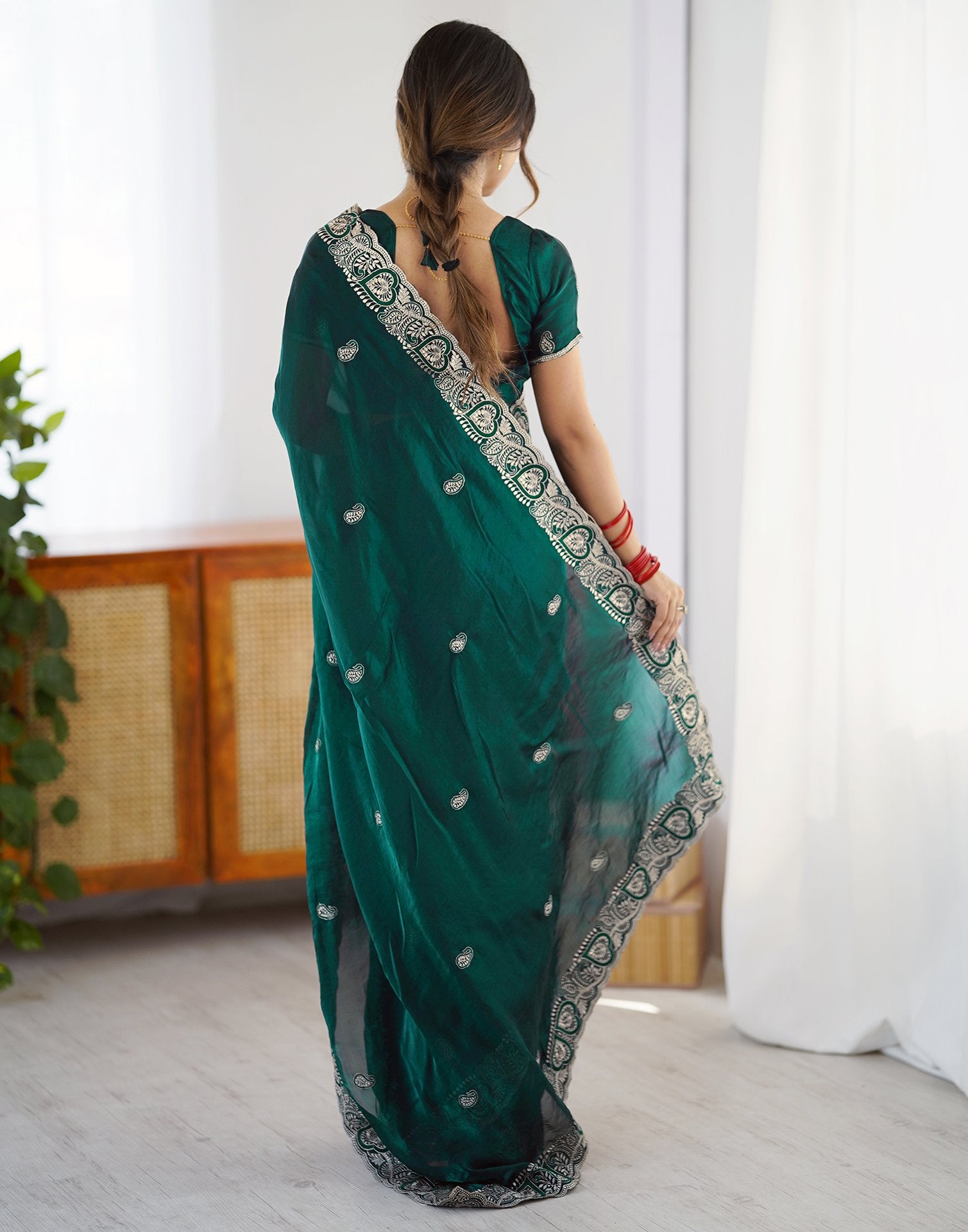 Green Tissue Silk Embroidery Saree