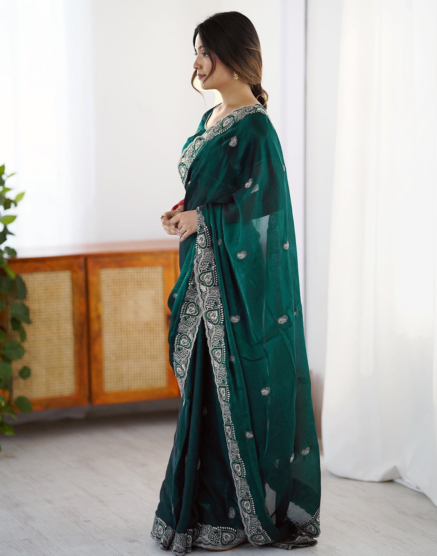 Green Tissue Silk Embroidery Saree