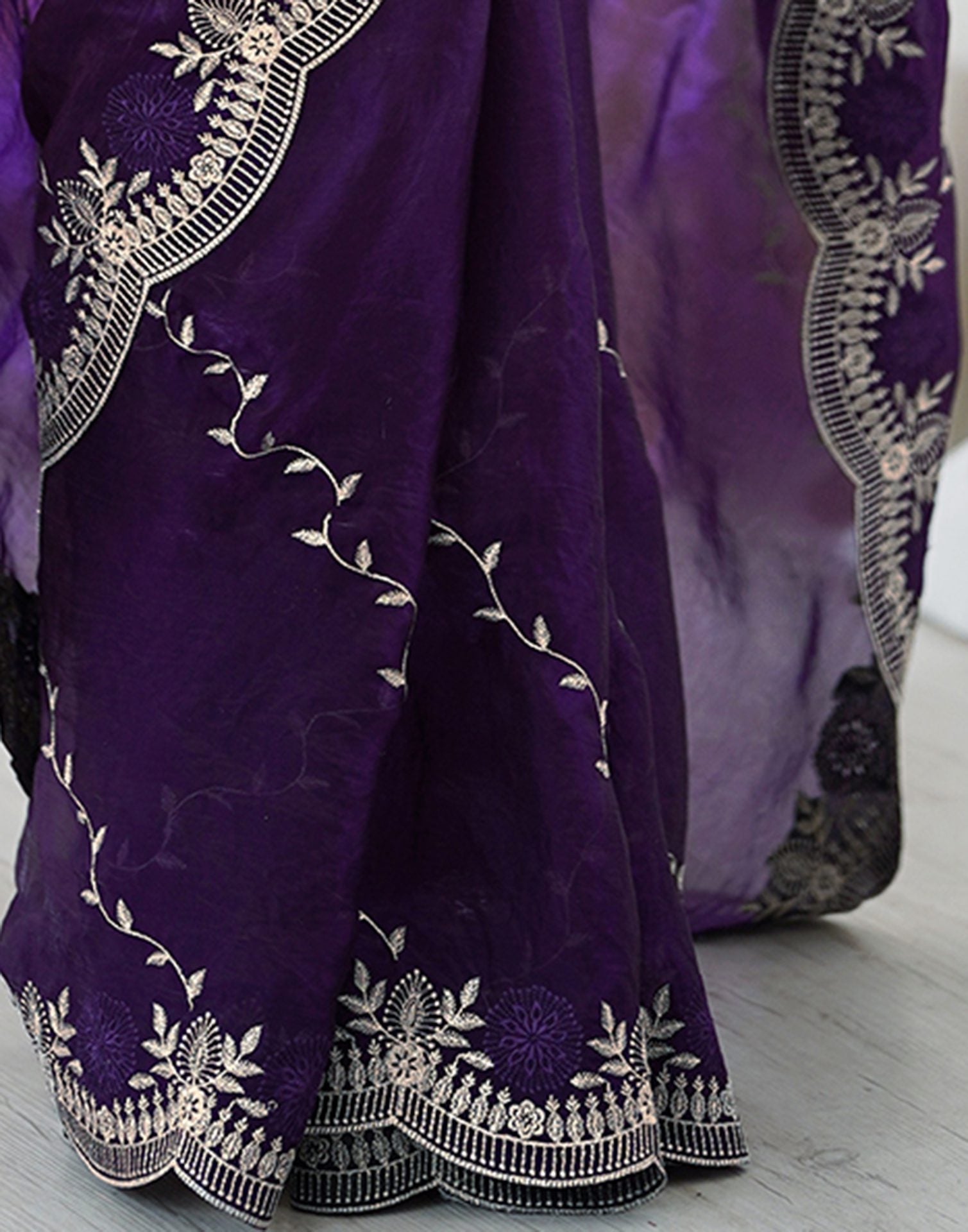 Purple Tissue Silk Embroidery Saree