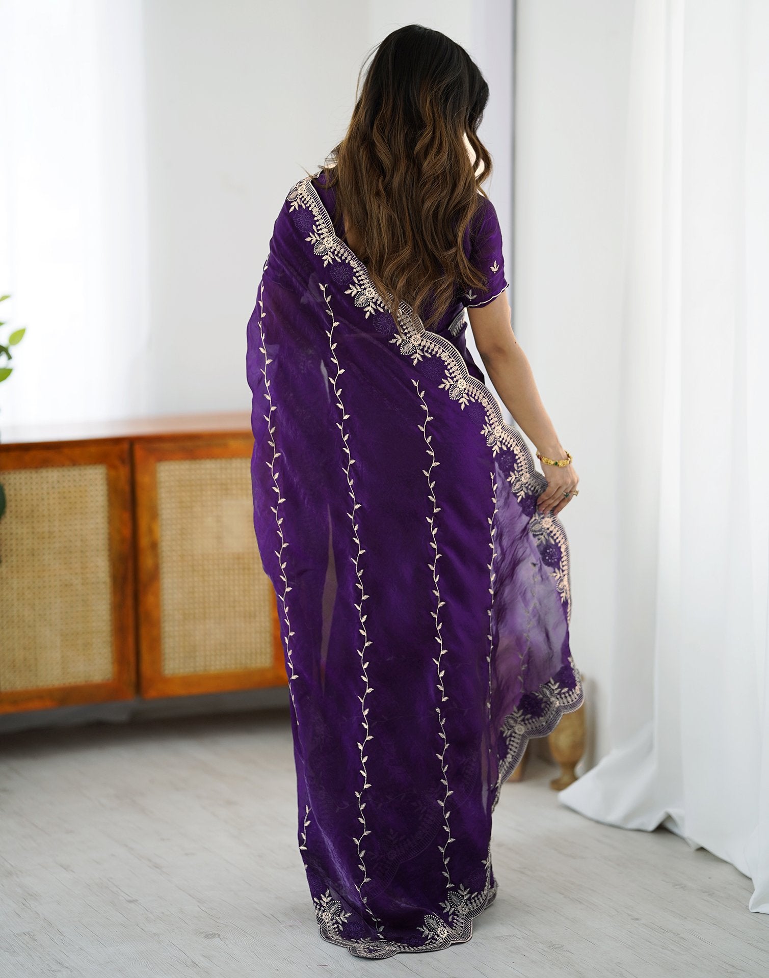 Purple Tissue Silk Embroidery Saree