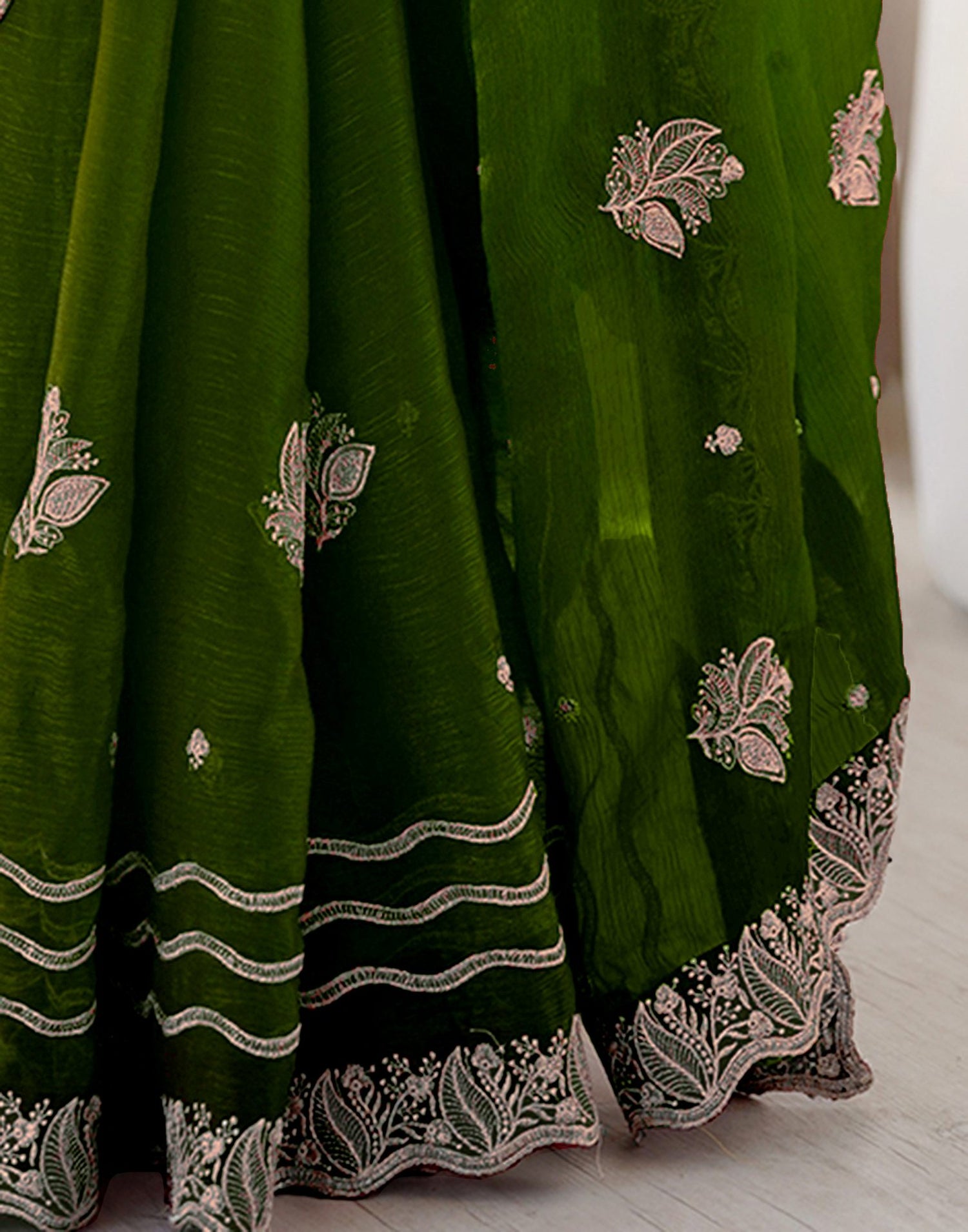 Dark Green Shimmer Embroidery Saree