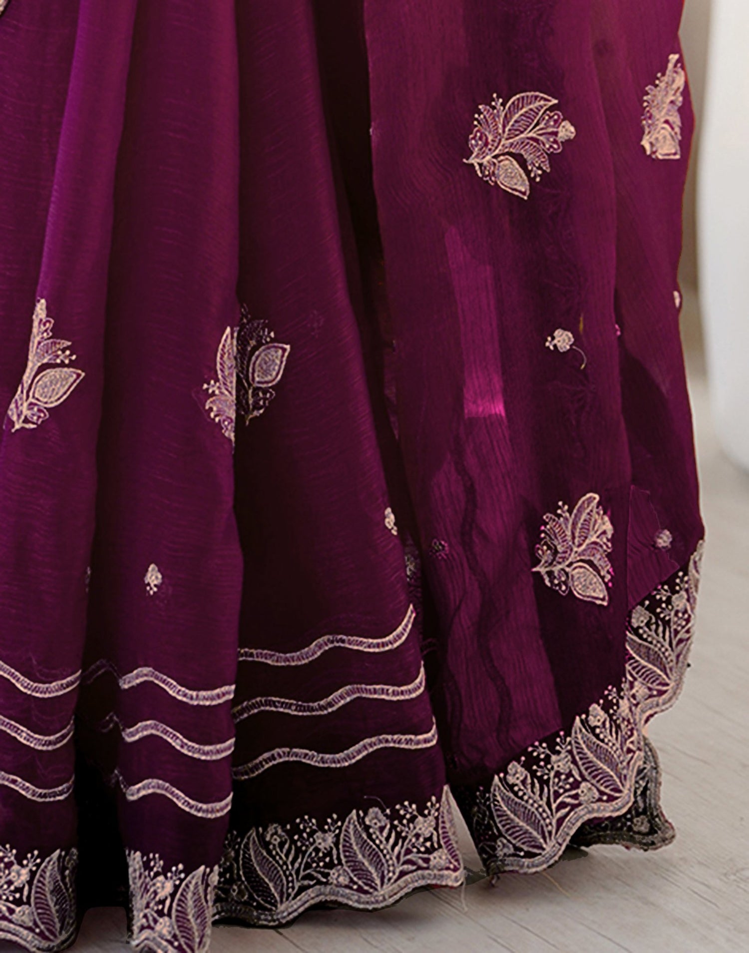 Dark Magenta Shimmer Embroidery Saree