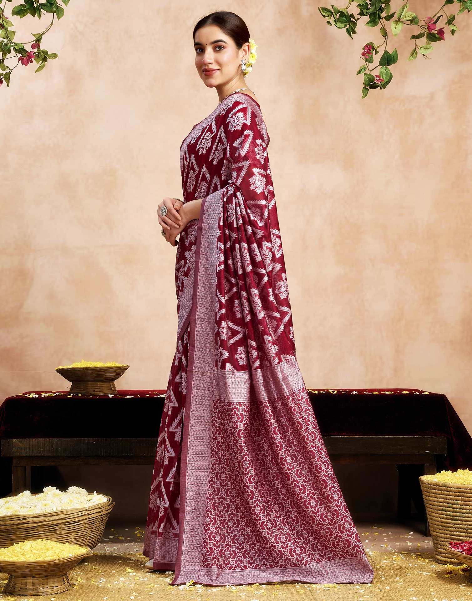 Maroon Silk Woven Saree