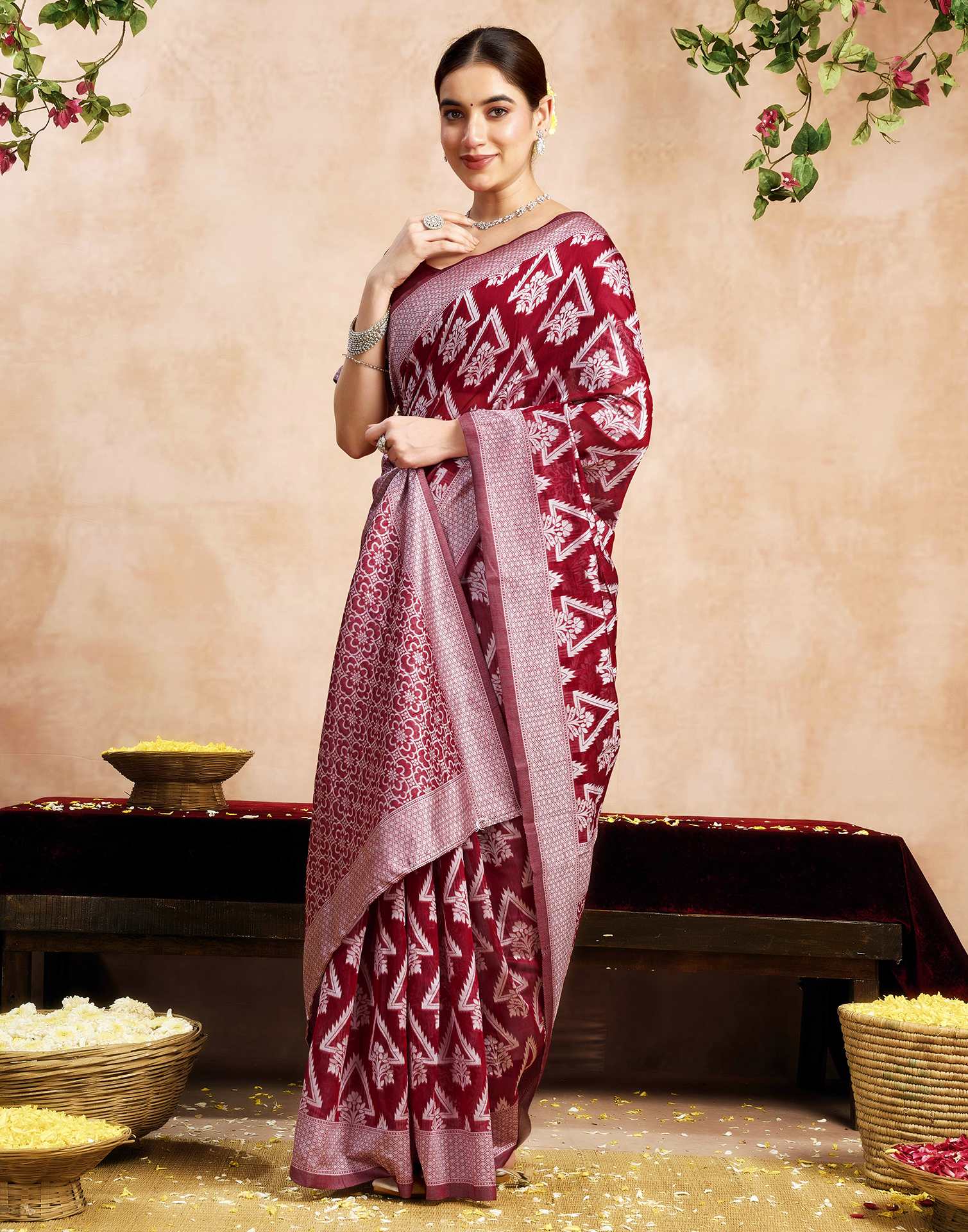 Maroon Silk Woven Saree