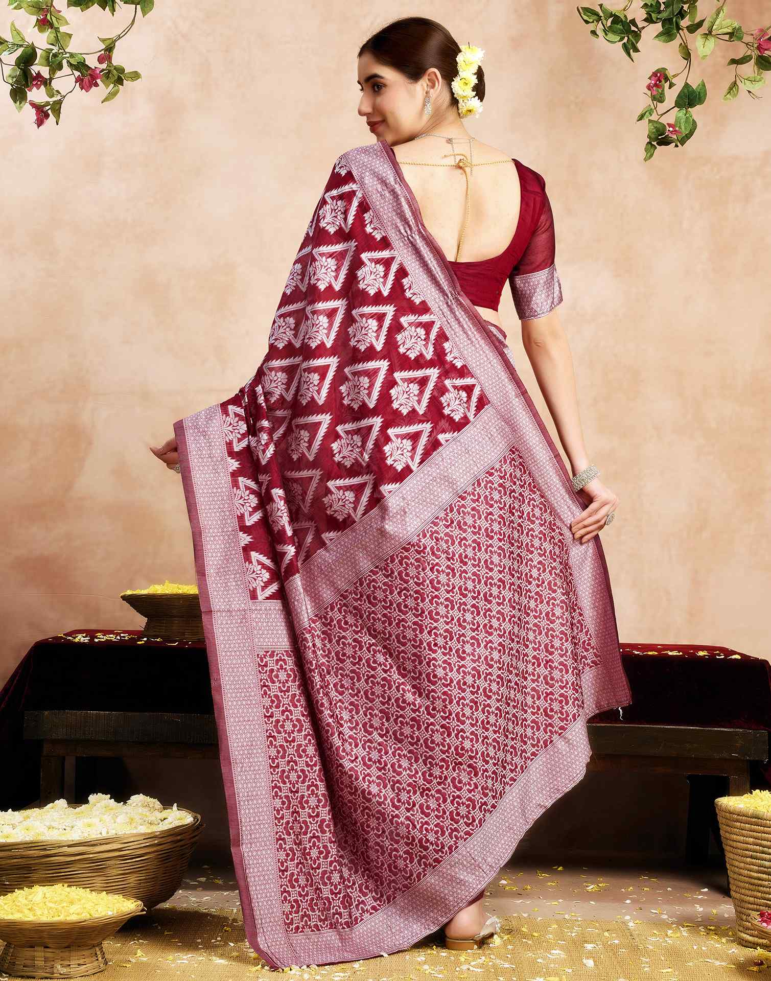 Maroon Silk Woven Saree