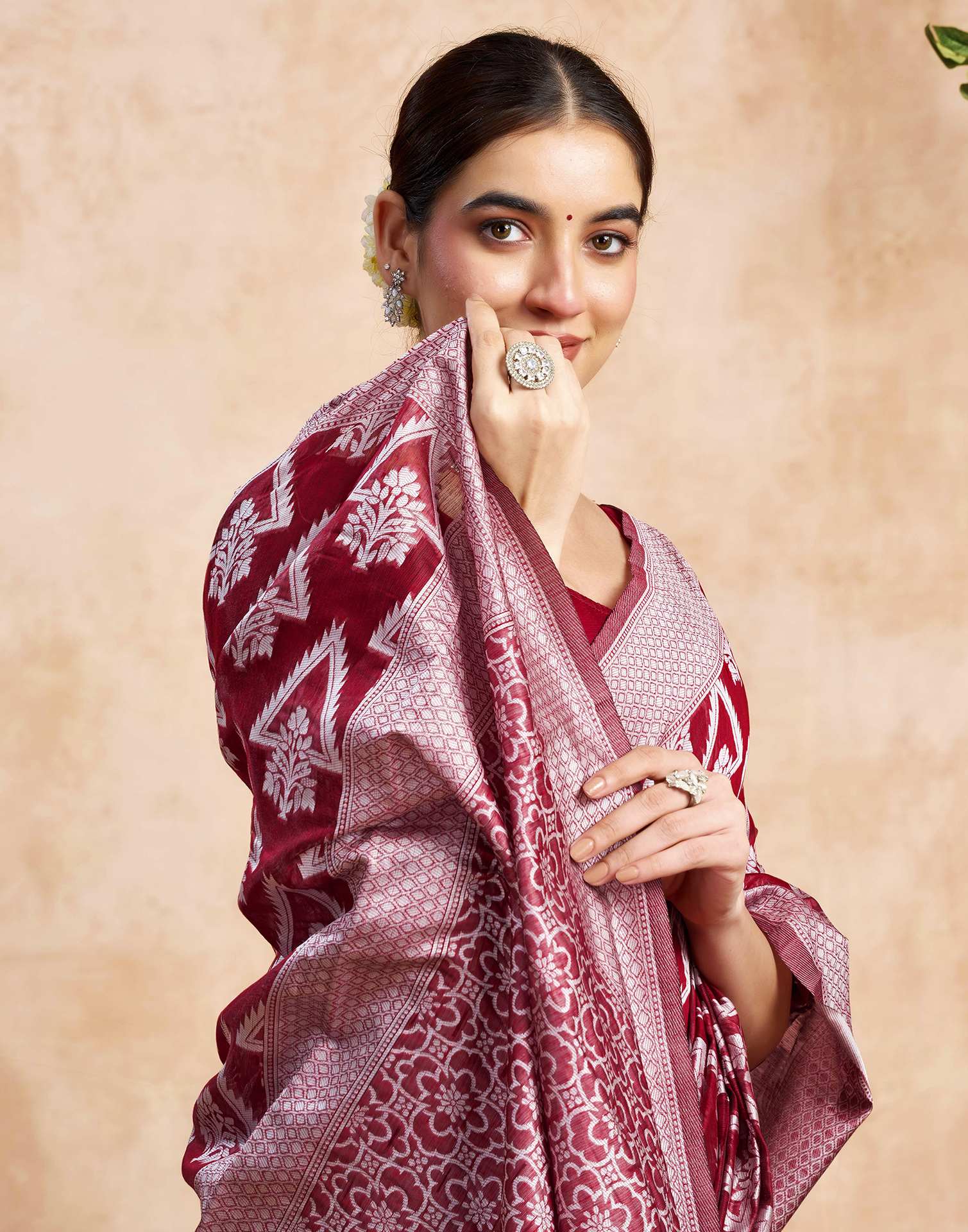 Maroon Silk Woven Saree