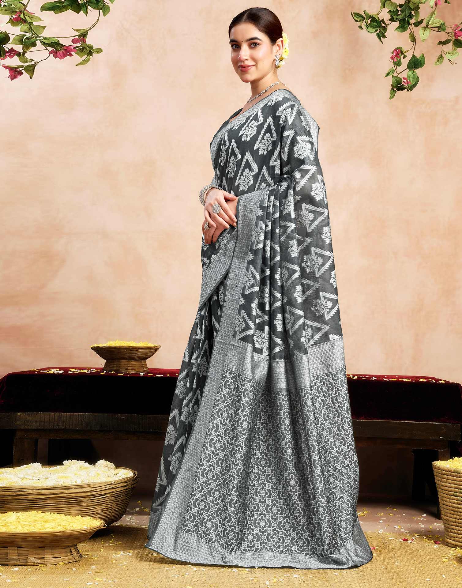 Grey Silk Woven Saree