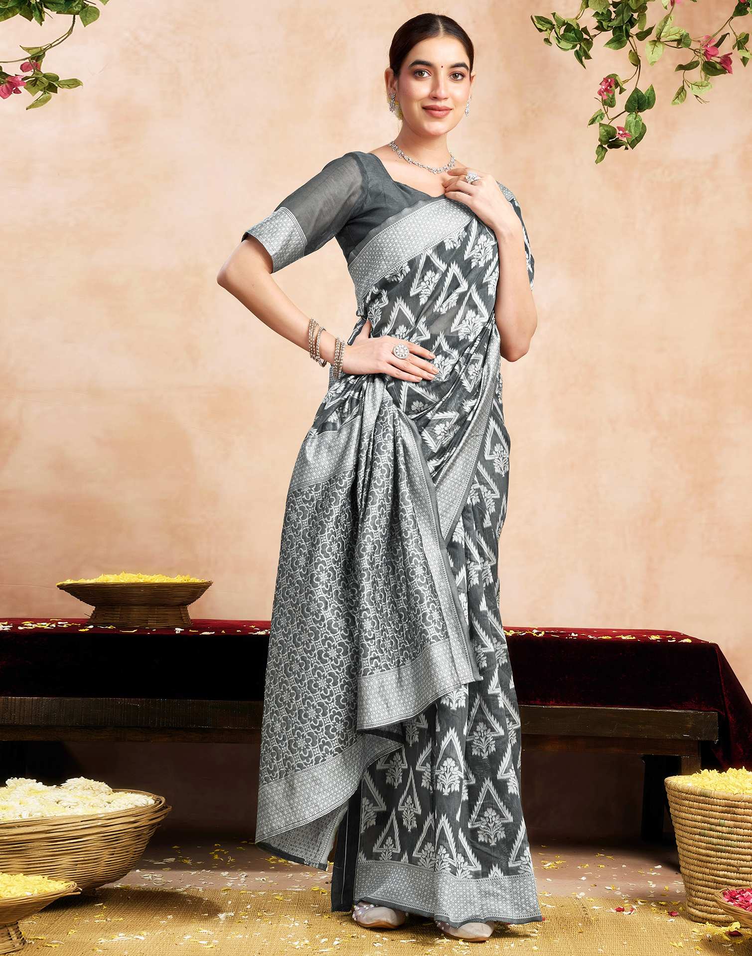 Grey Silk Woven Saree