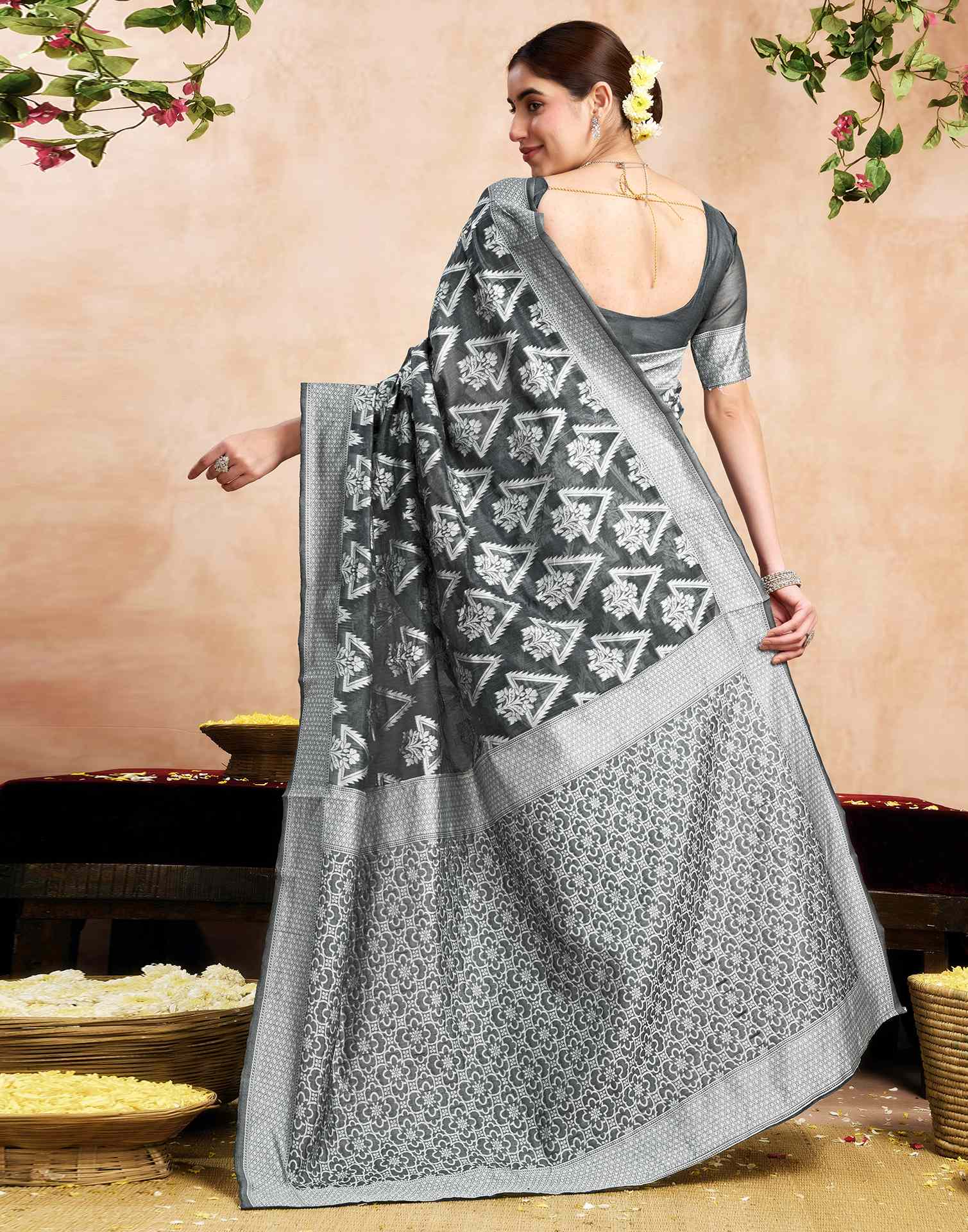 Grey Silk Woven Saree