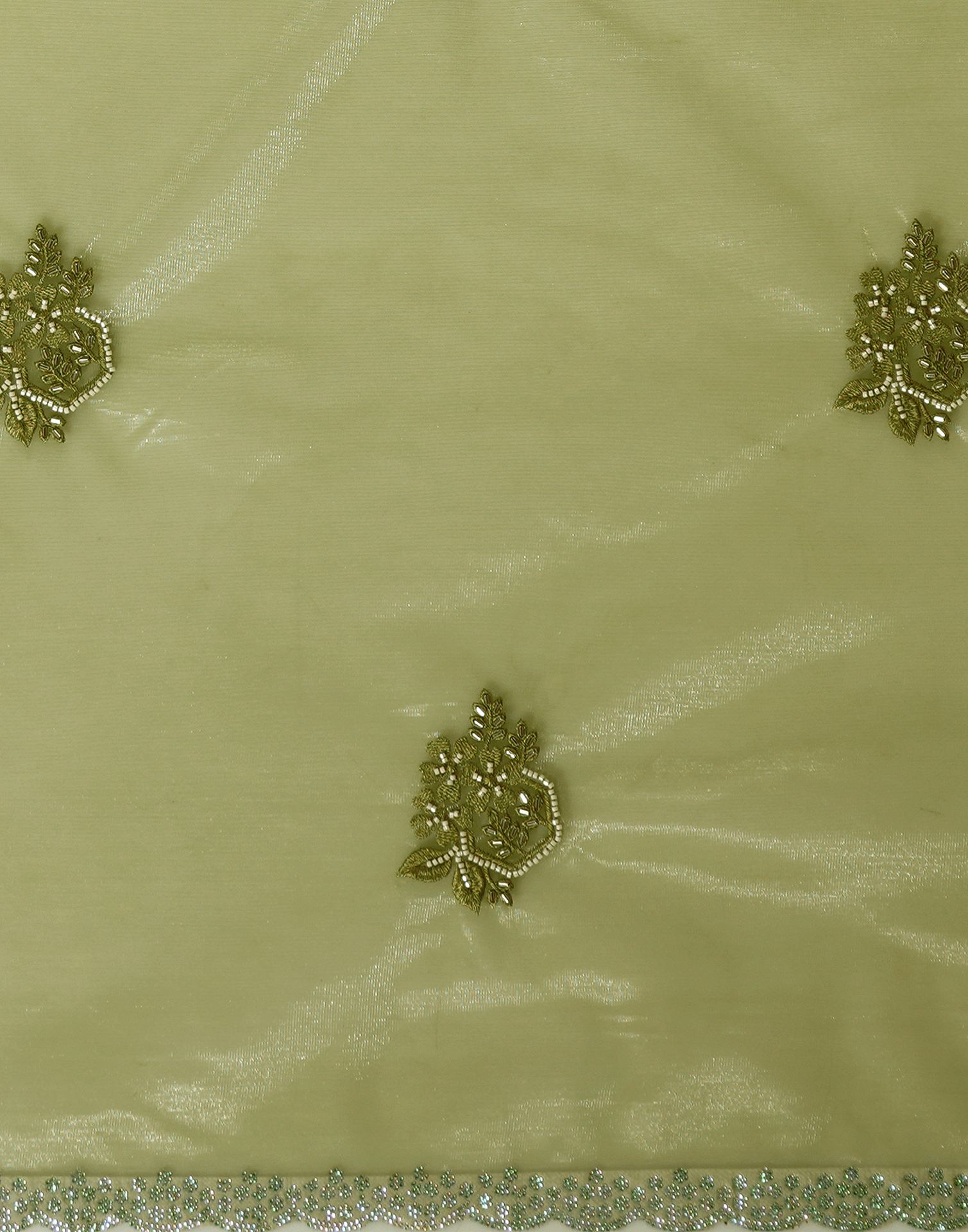 Green Net Embroidery Saree