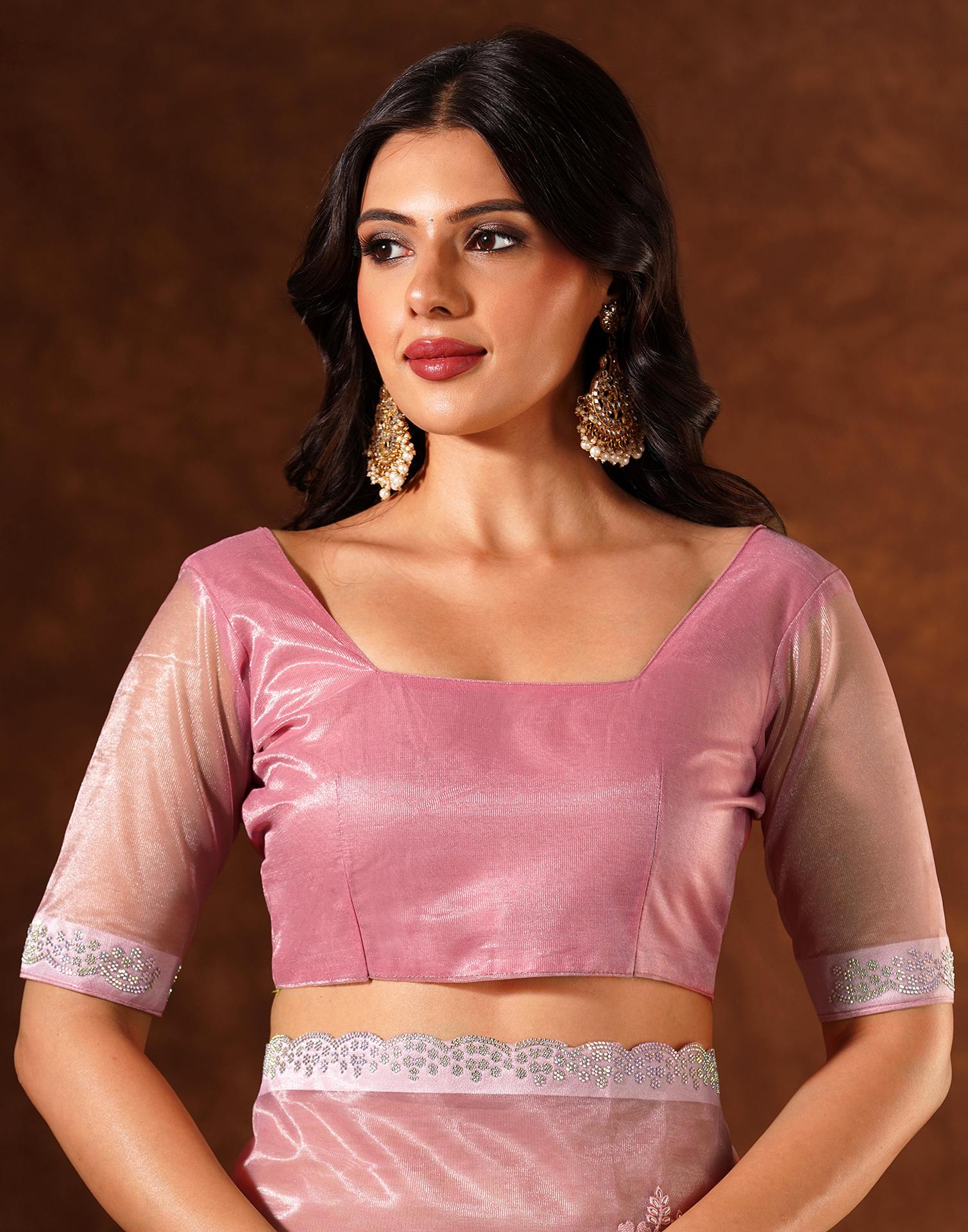 Pink Net Embroidery Saree