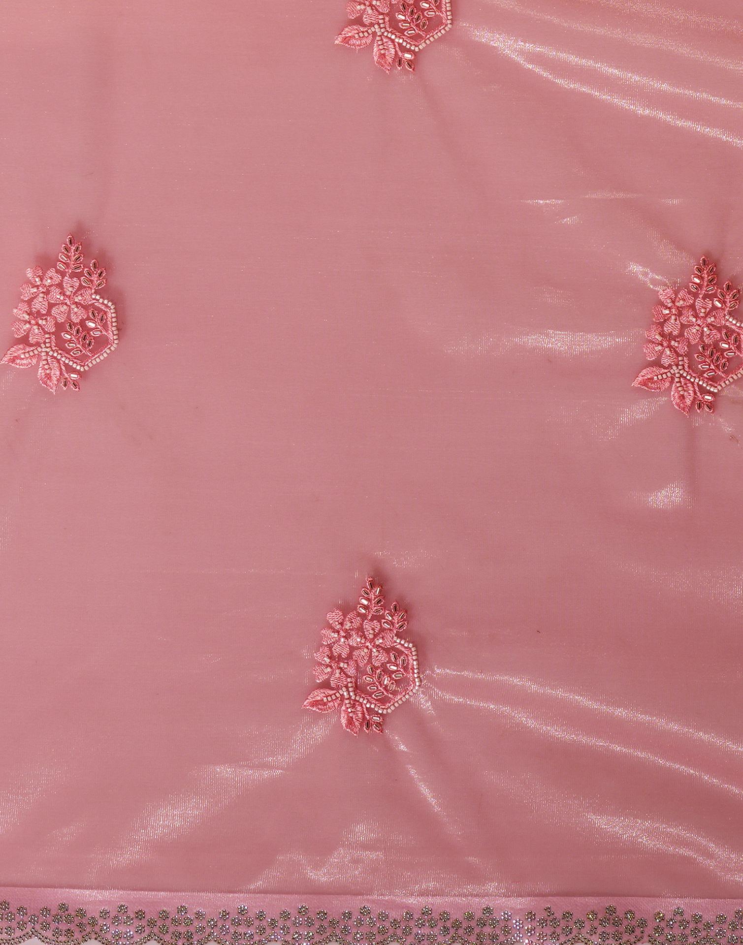 Pink Net Embroidery Saree