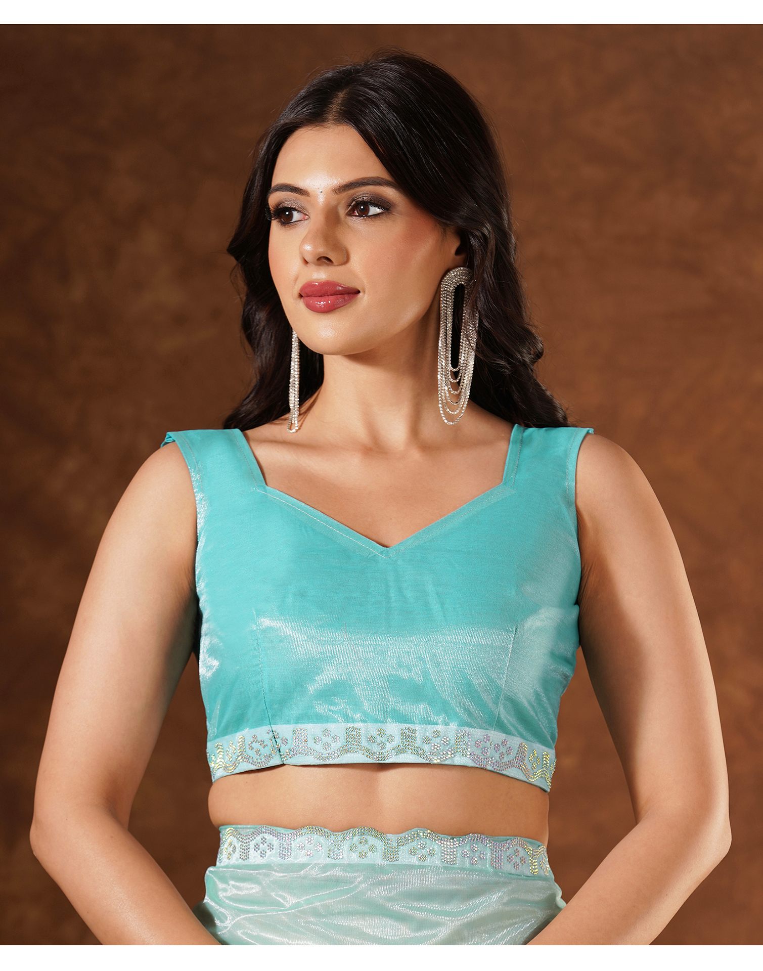 Turquoise Net Embroidery Saree